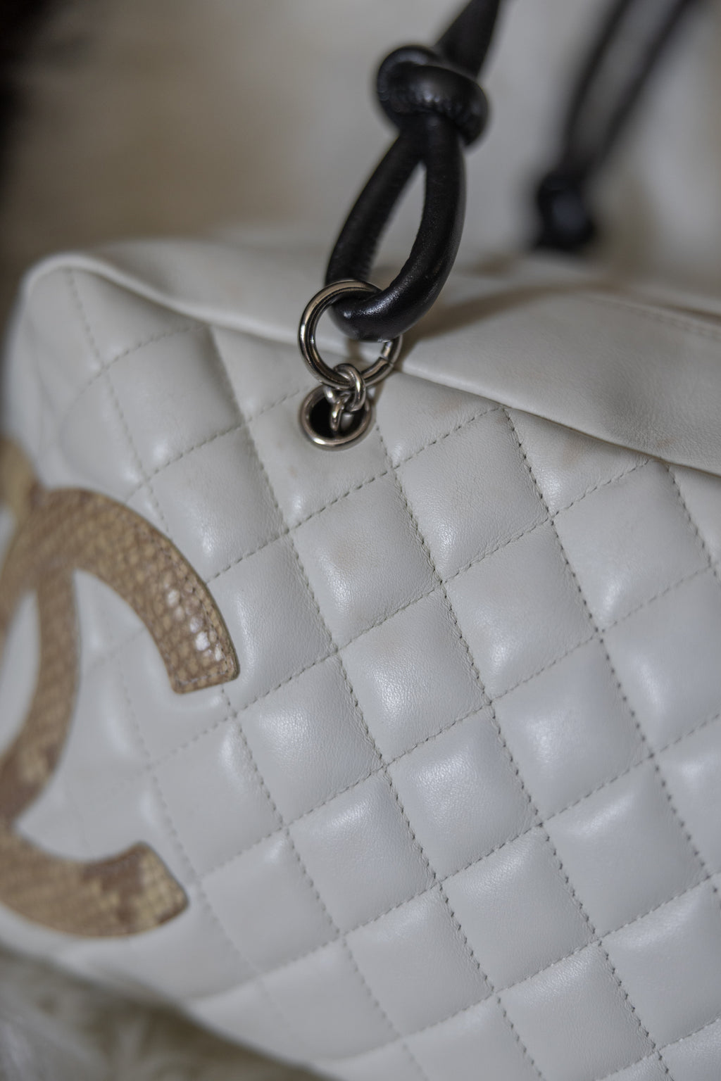 Chanel Cambon Bowler White Snakeskin Bowler Bag W/ Matching Wallet