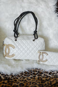 Chanel Cambon Bowler White Snakeskin Bowler Bag W/ Matching Wallet