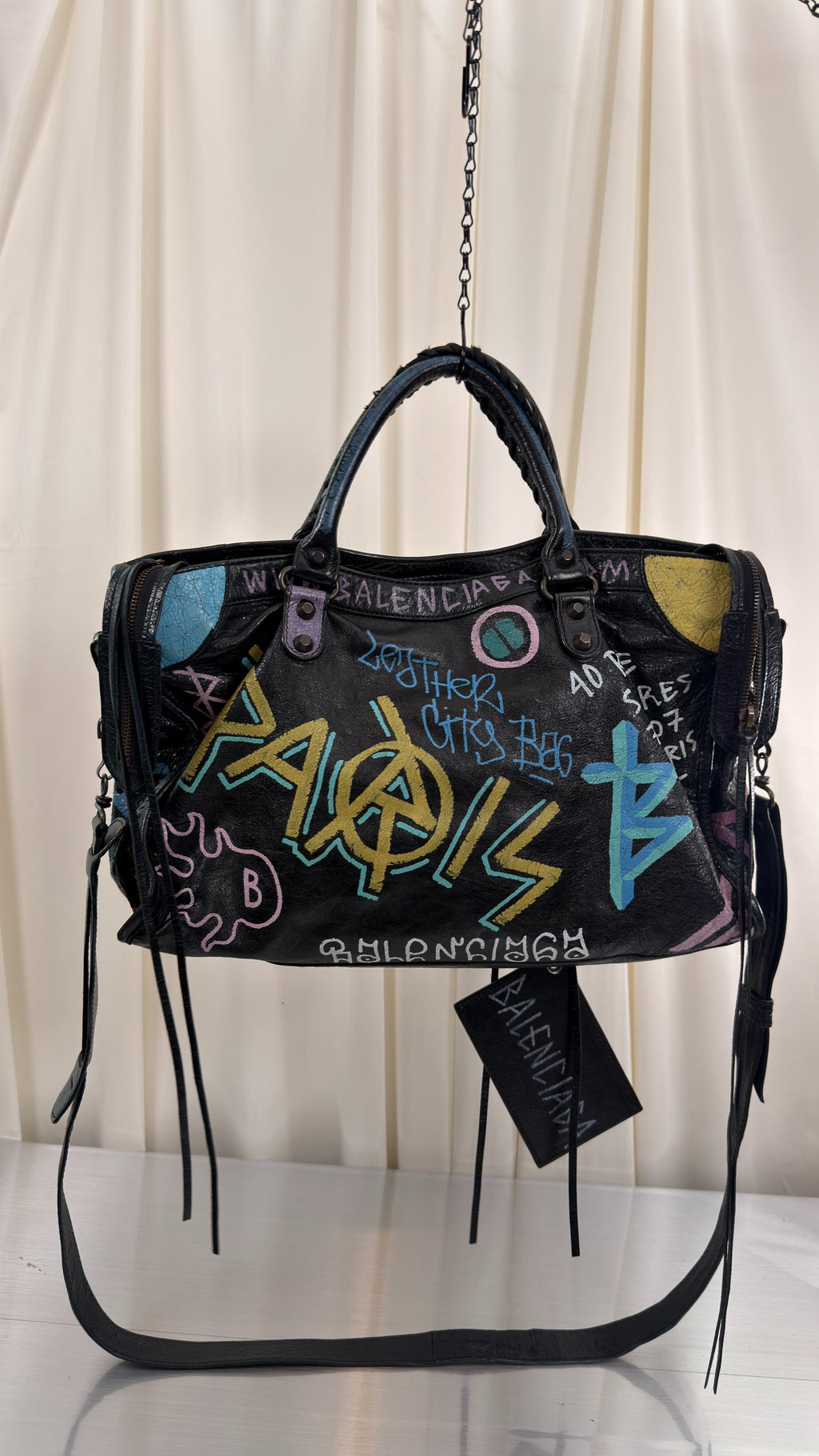 Balenciaga Graffiti Blue, Pink City Bag