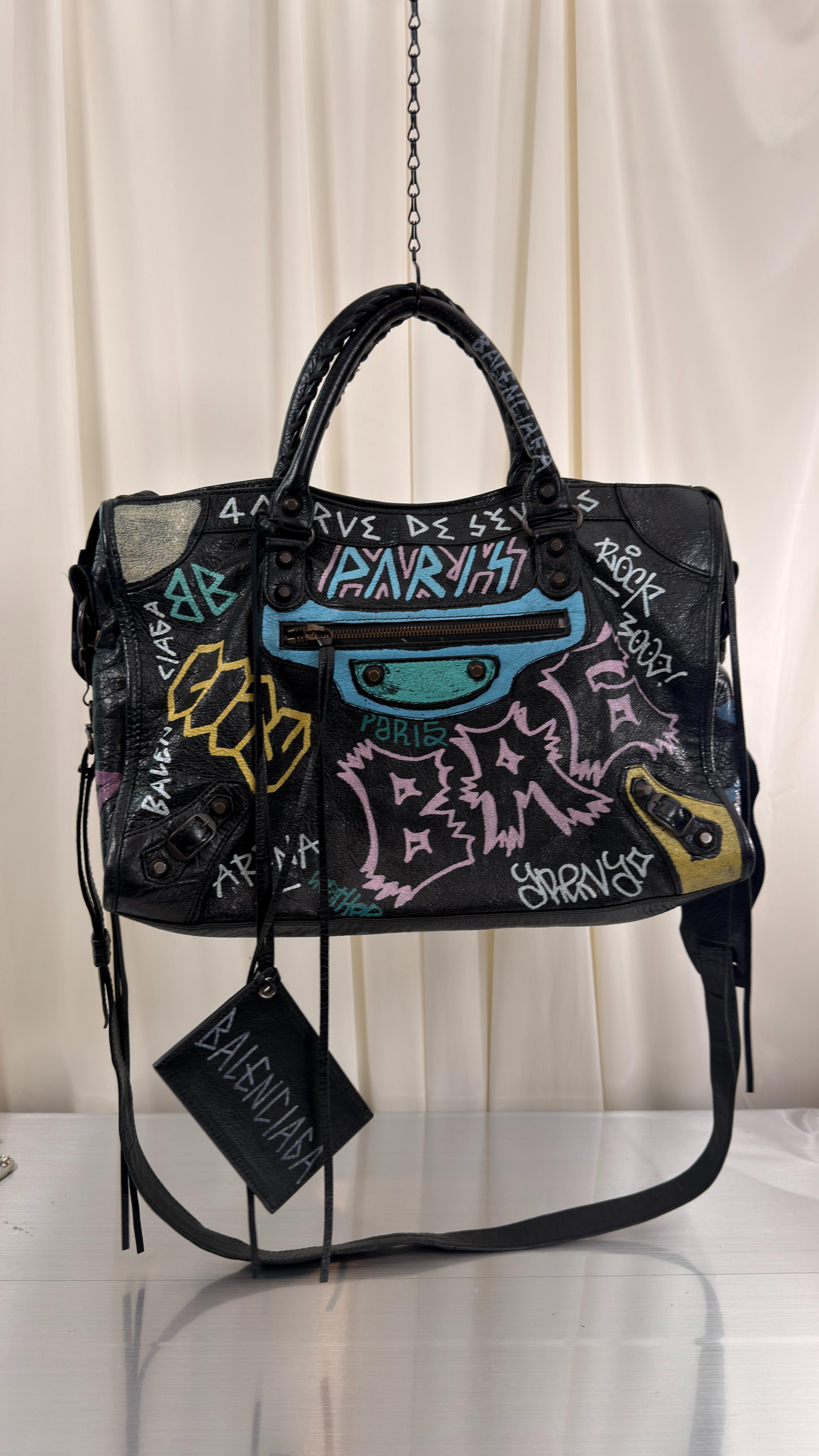Balenciaga Graffiti Blue, Pink City Bag