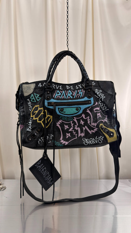 Balenciaga Graffiti Blue, Pink City Bag