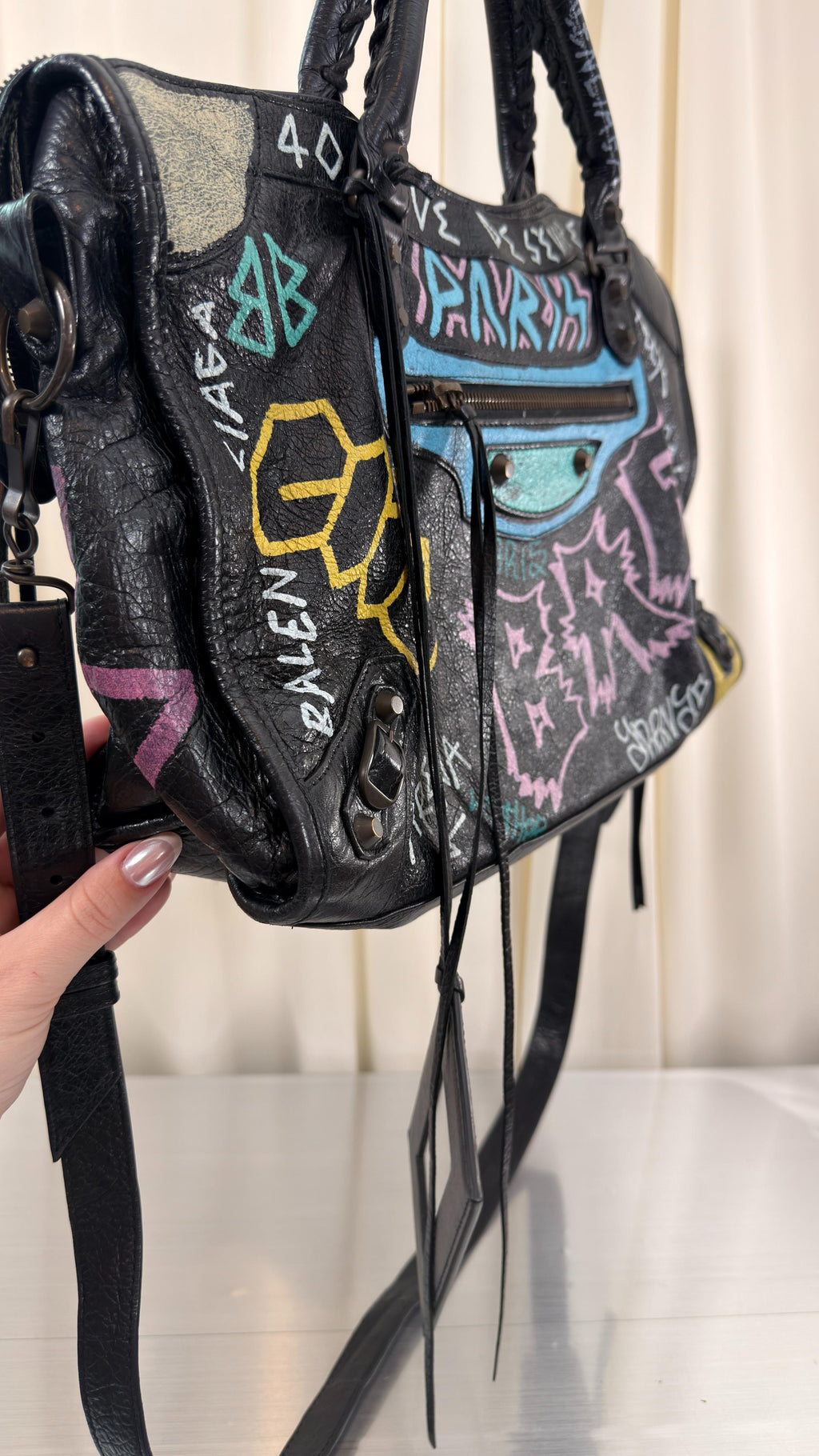 Balenciaga Graffiti Blue, Pink City Bag
