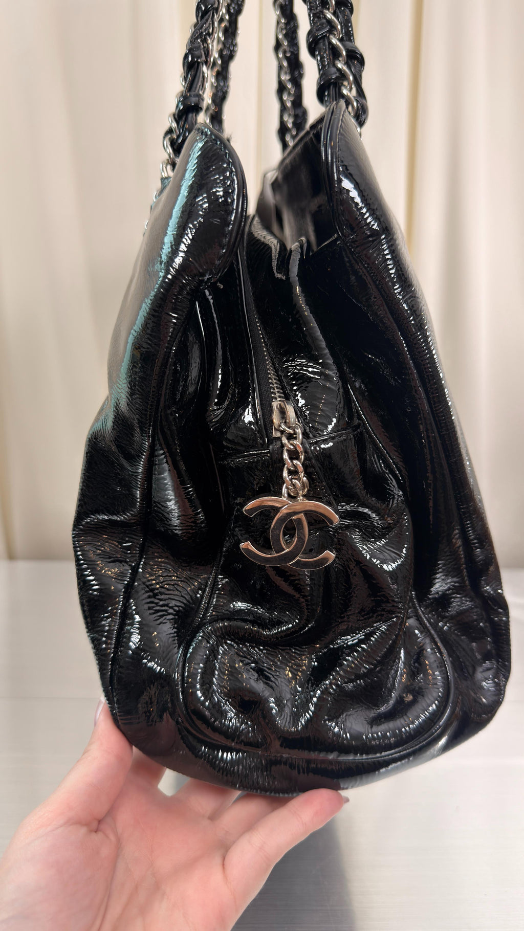 Chanel Black Patent Leather Tote Bag