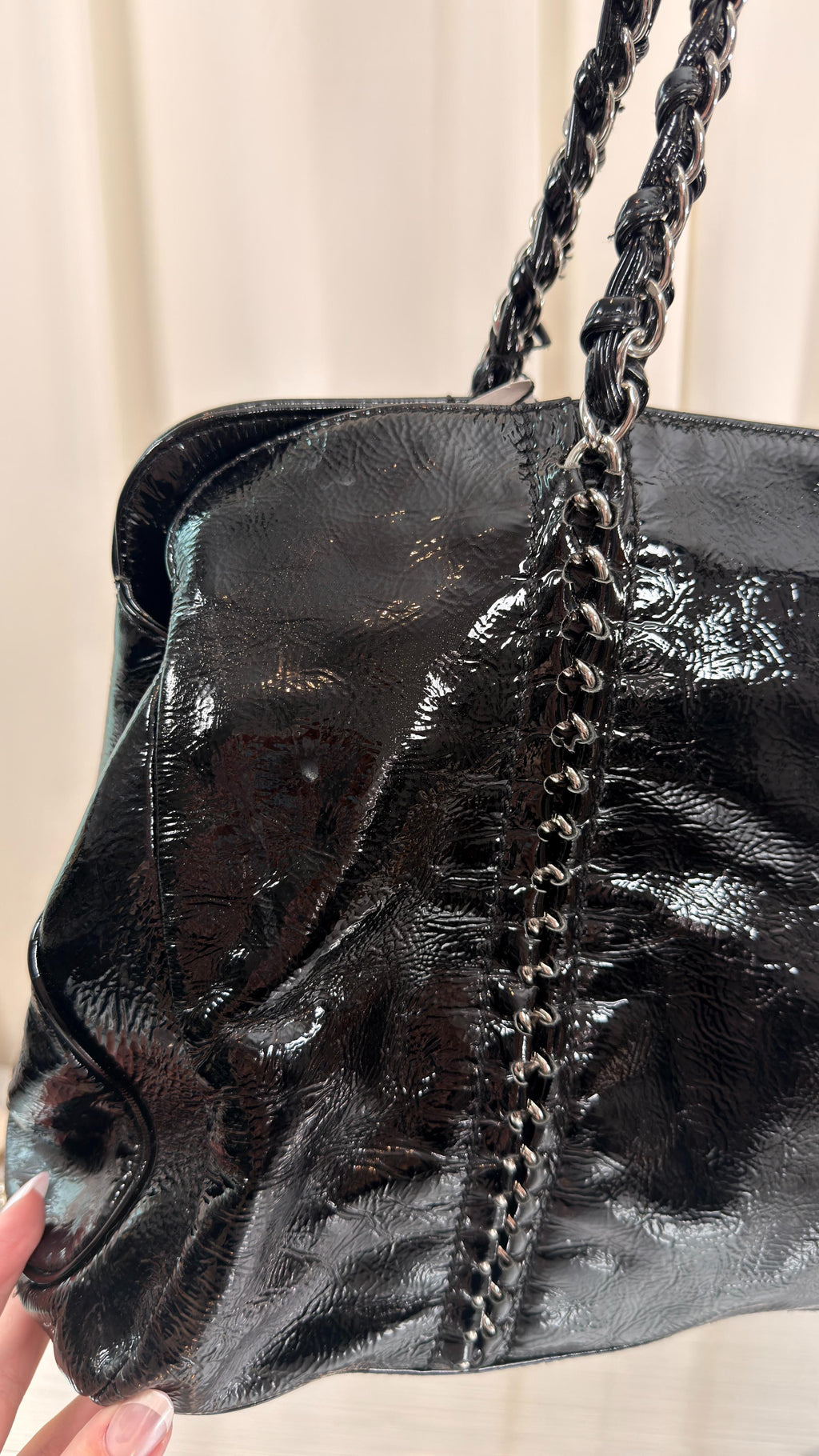 Chanel Black Patent Leather Tote Bag