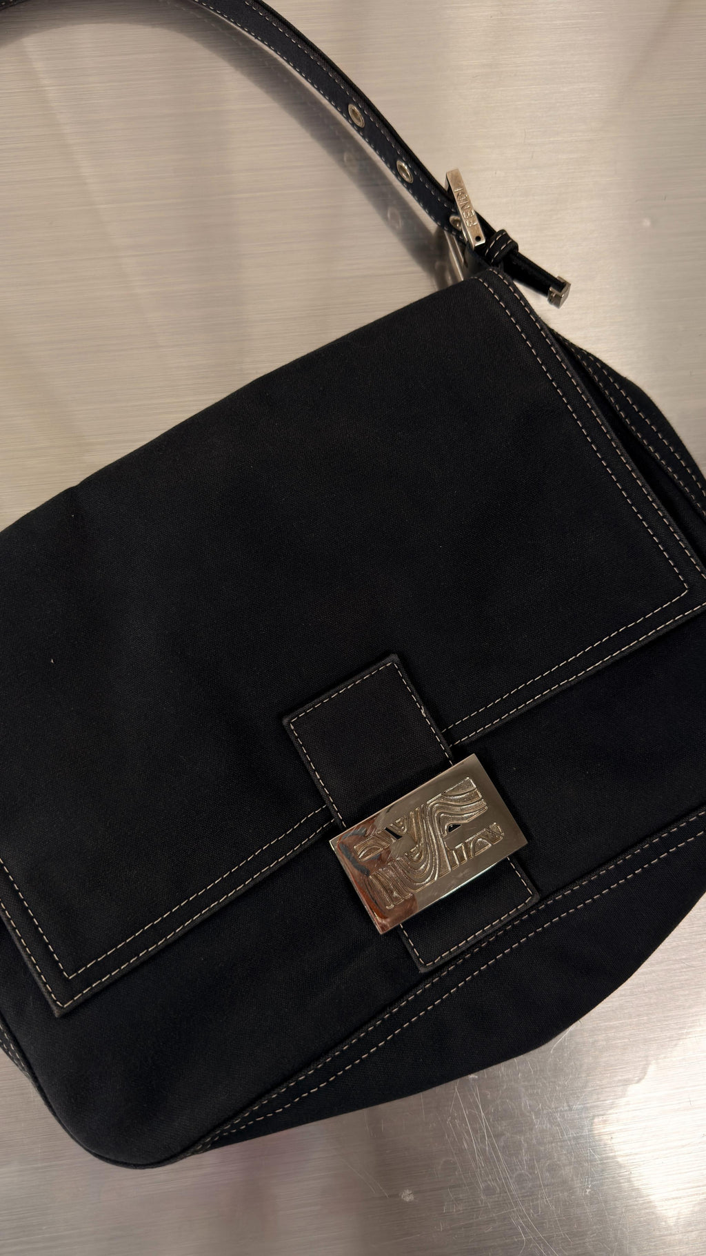 Fendi Canvas Navy Mamma Baguette Bag