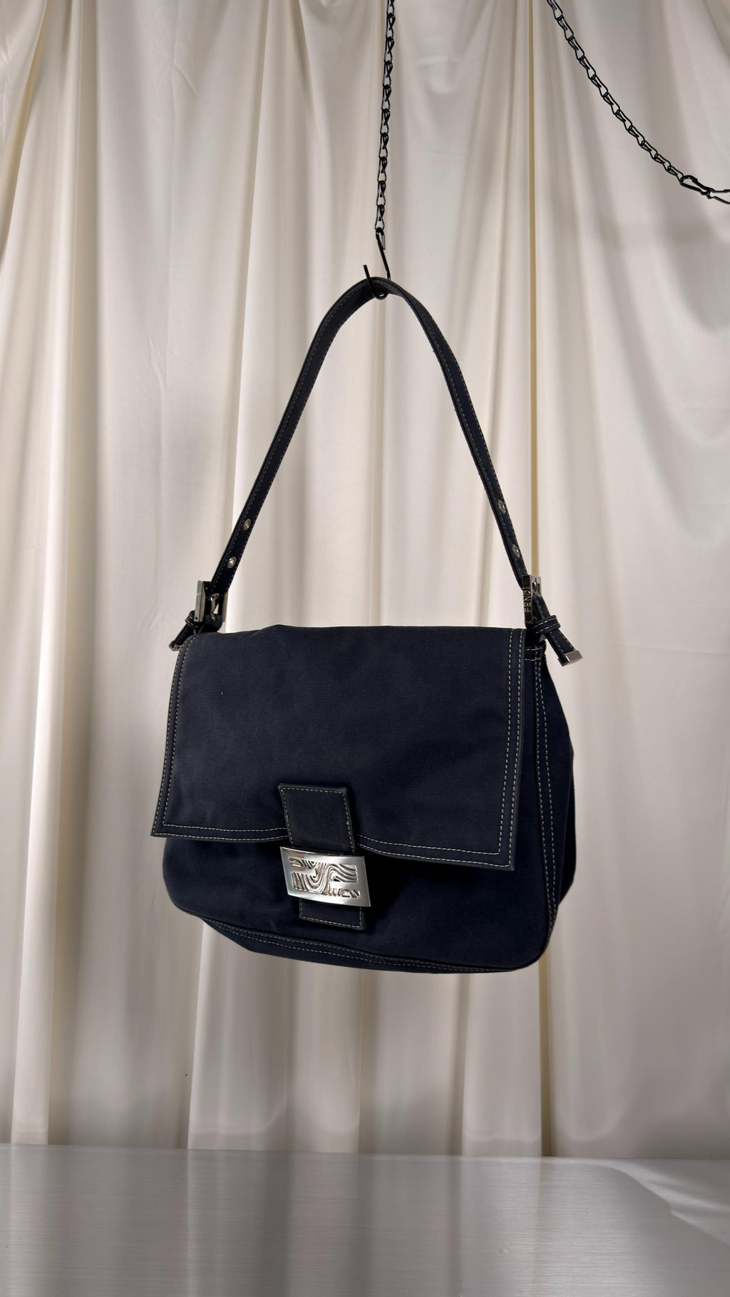 Fendi Canvas Navy Mamma Baguette Bag