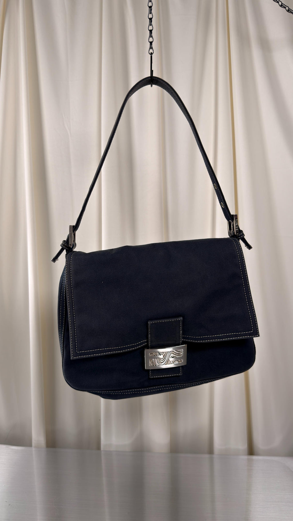 Fendi Canvas Navy Mamma Baguette Bag