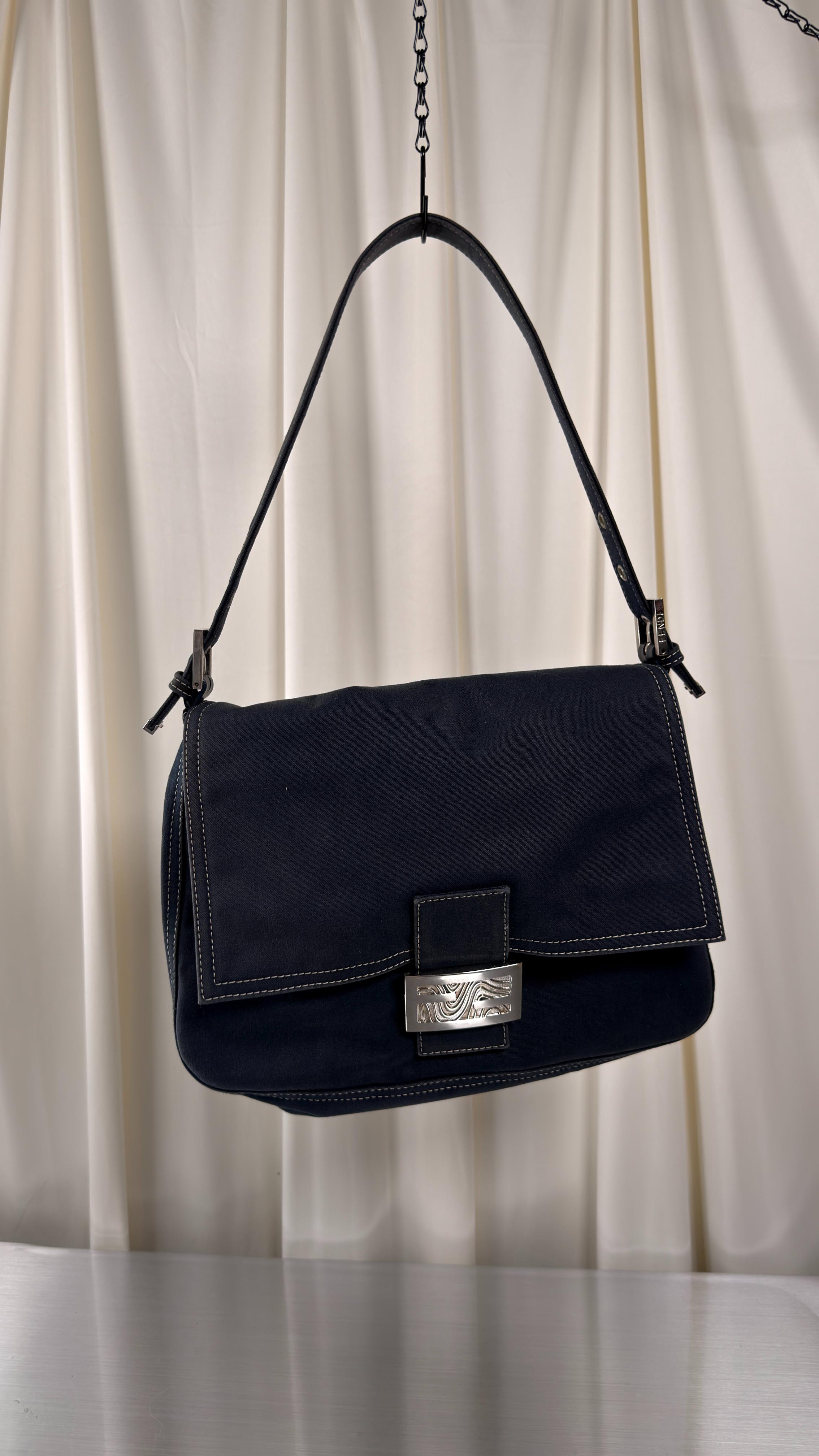 Fendi Canvas Navy Mamma Baguette Bag