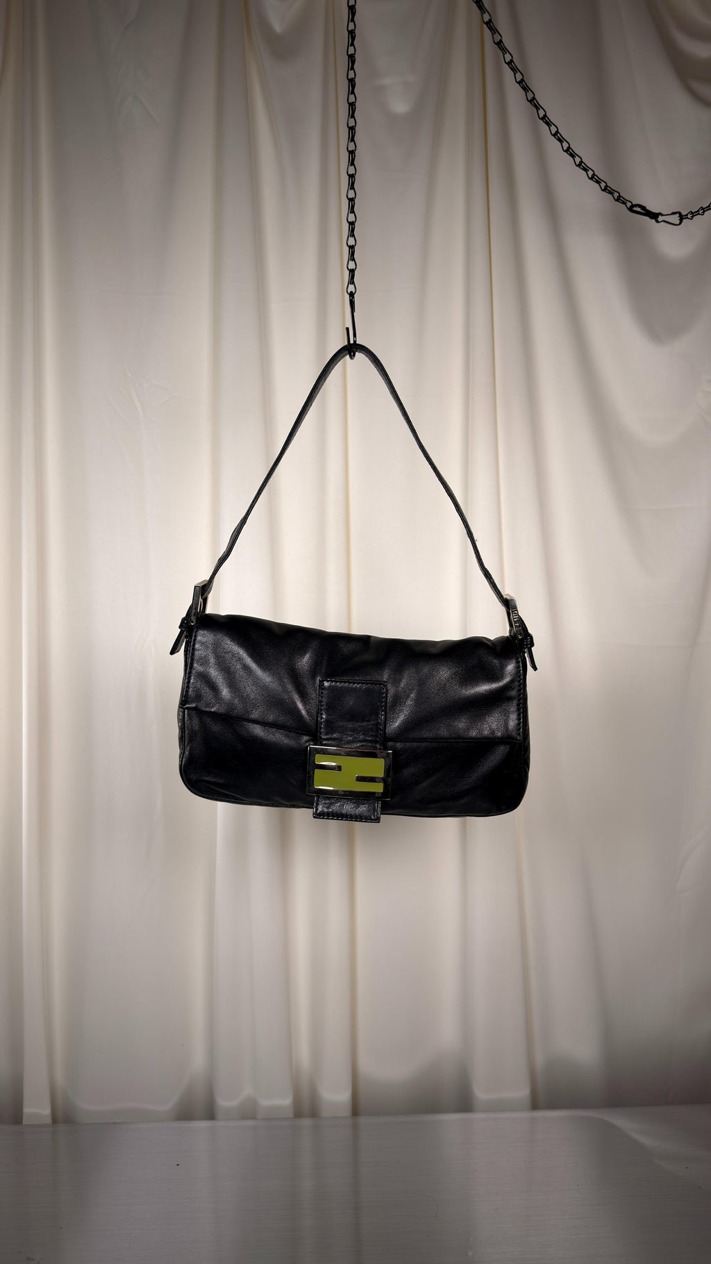 Fendi Black & Green Baguette Bag