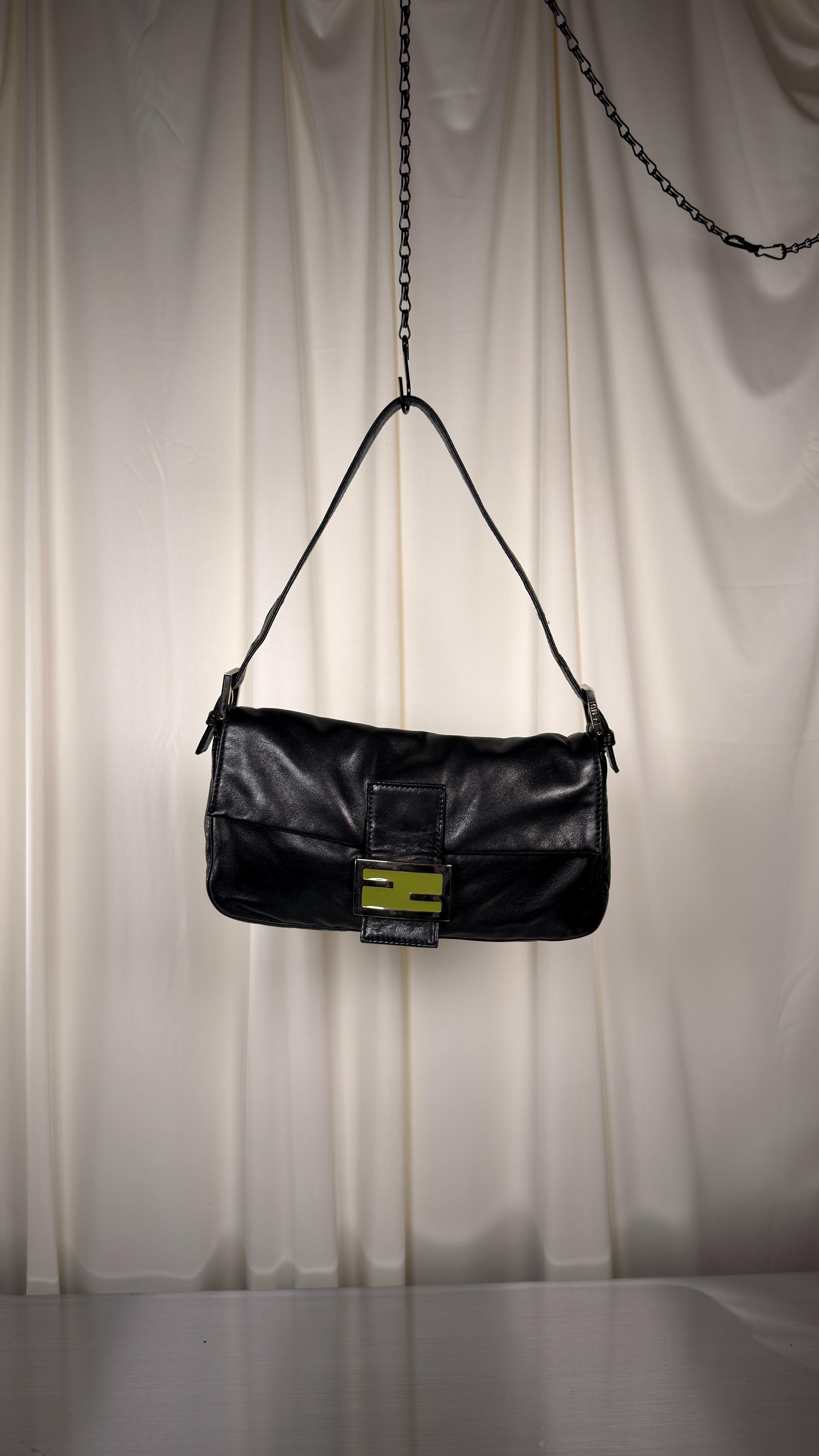 Fendi Black & Green Baguette Bag