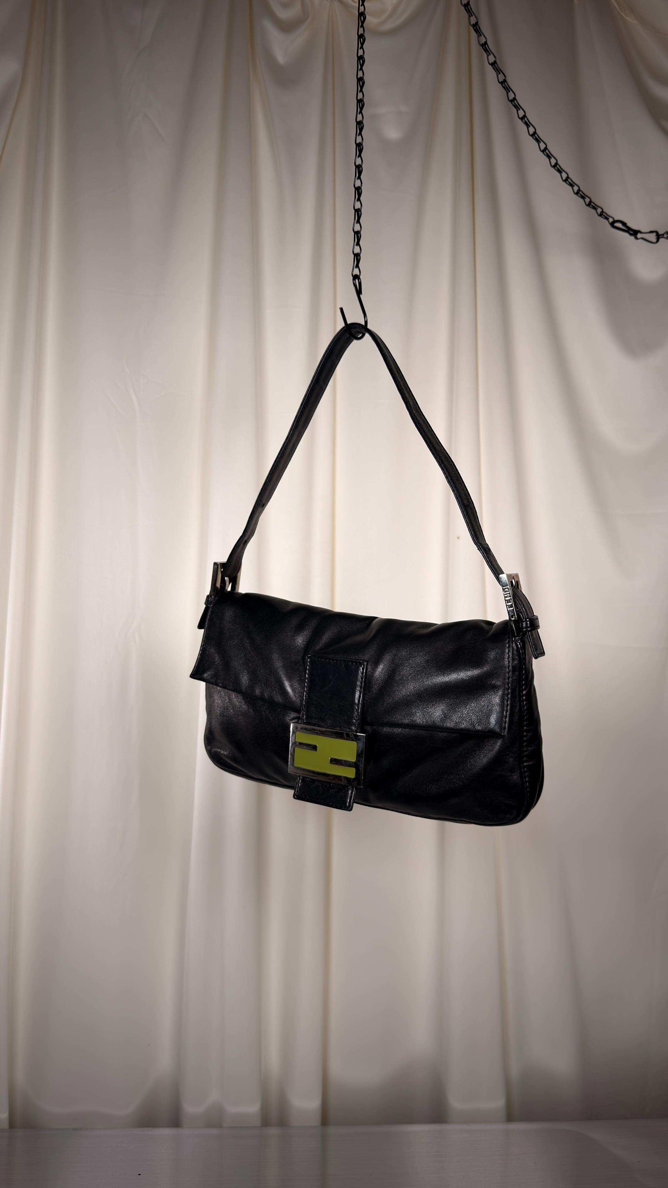 Fendi Black & Green Baguette Bag