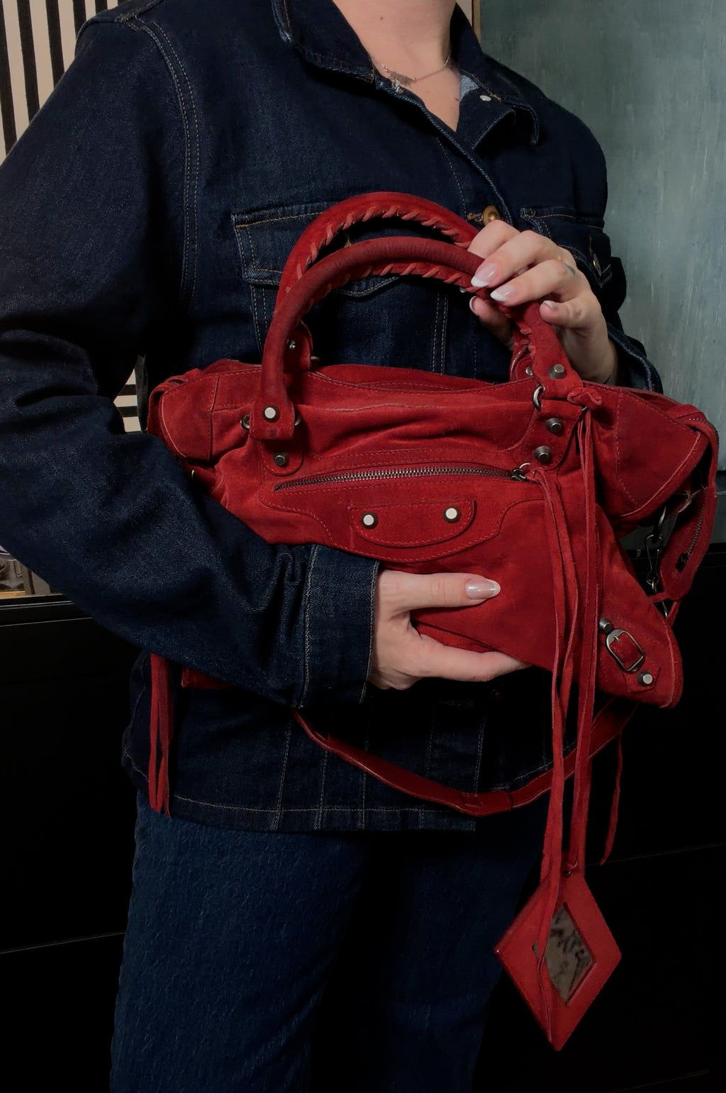 Balenciaga Rare Red Suede City Bag
