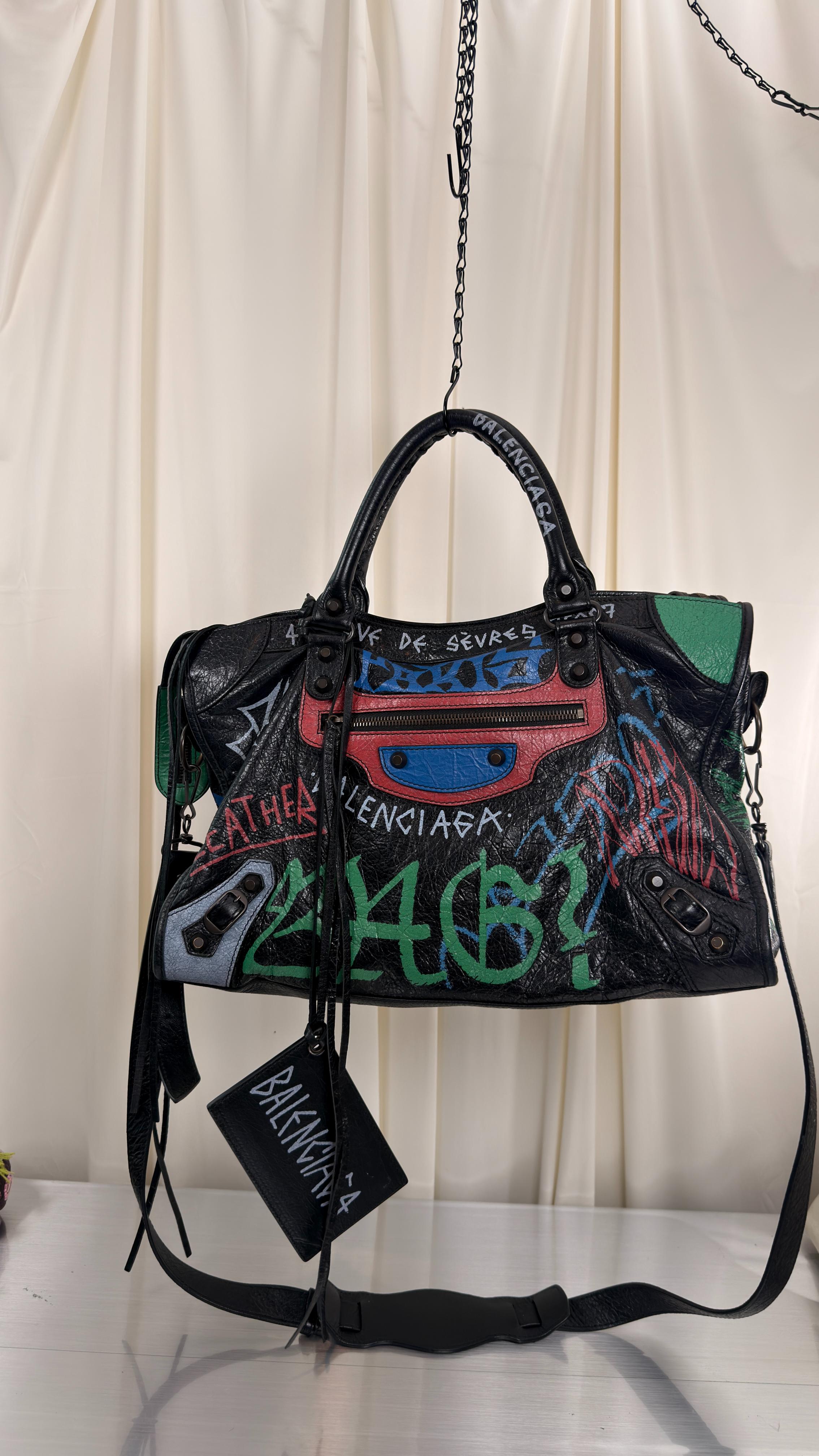 Balenciaga Graffiti Blue, Red, Green City Bag