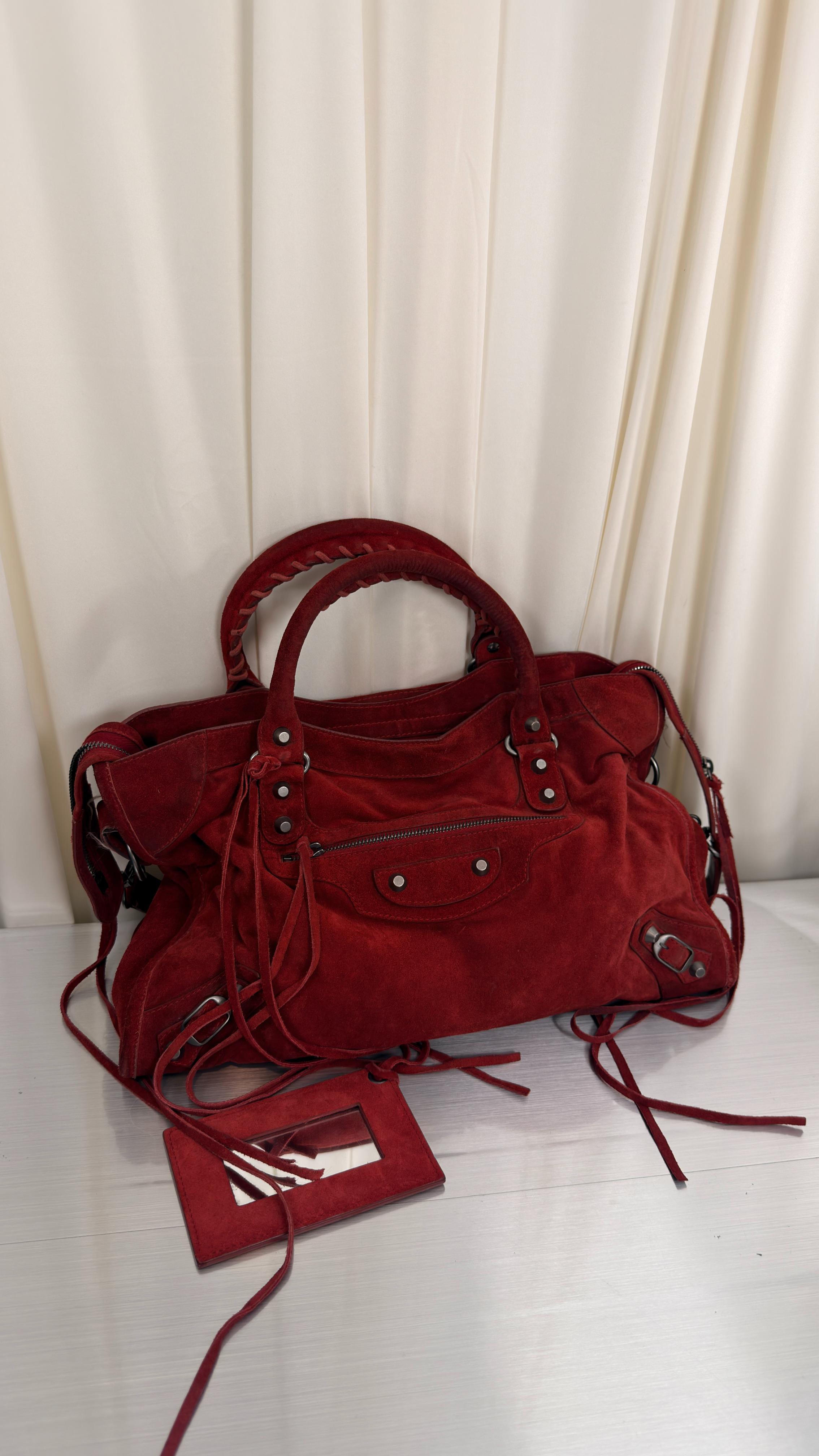 Balenciaga Rare Red Suede City Bag