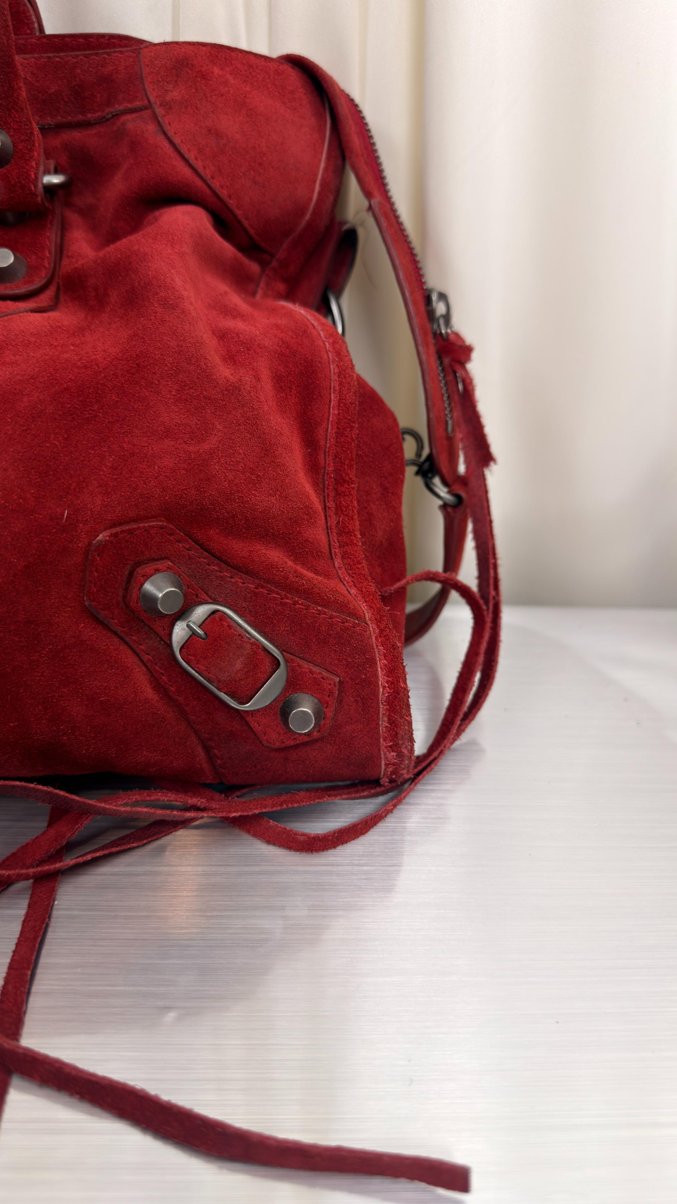 Balenciaga Rare Red Suede City Bag