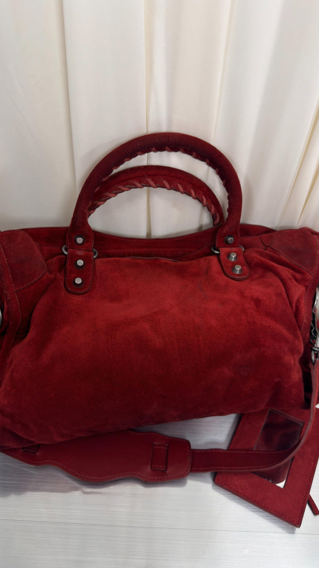 Balenciaga Rare Red Suede City Bag
