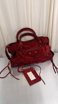Balenciaga Rare Red Suede City Bag