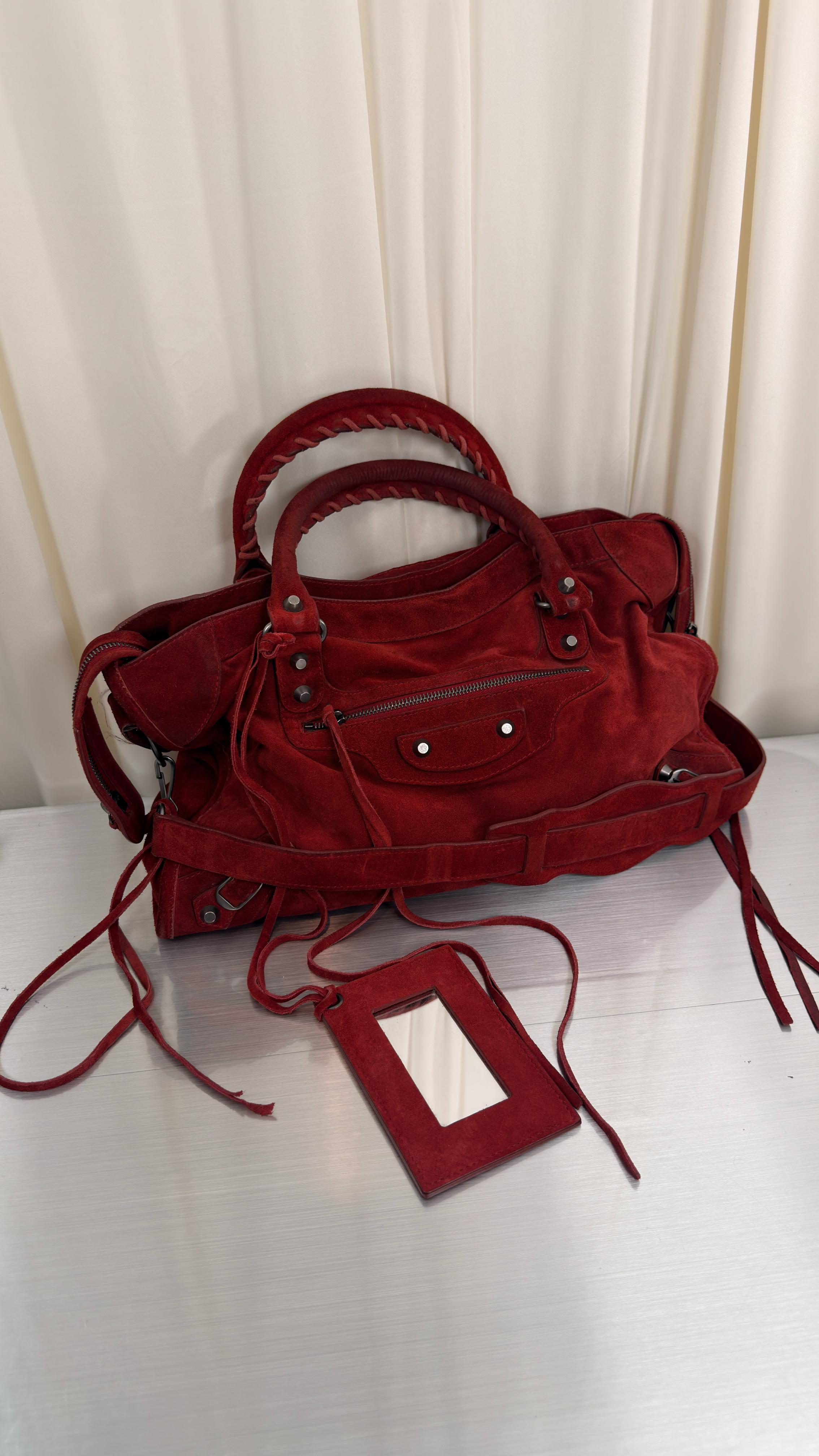 Balenciaga Rare Red Suede City Bag