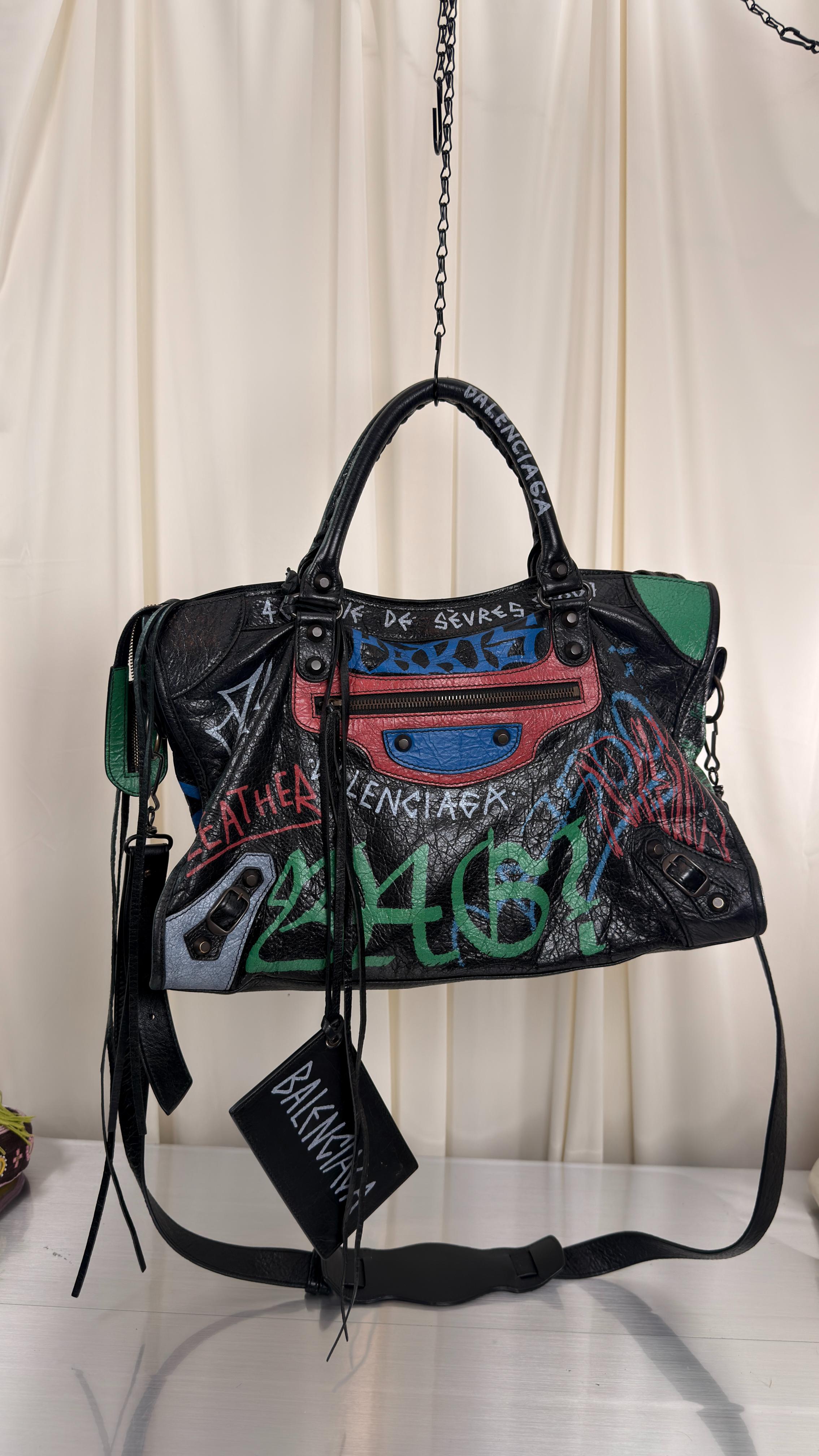 Balenciaga Graffiti Blue, Red, Green City Bag