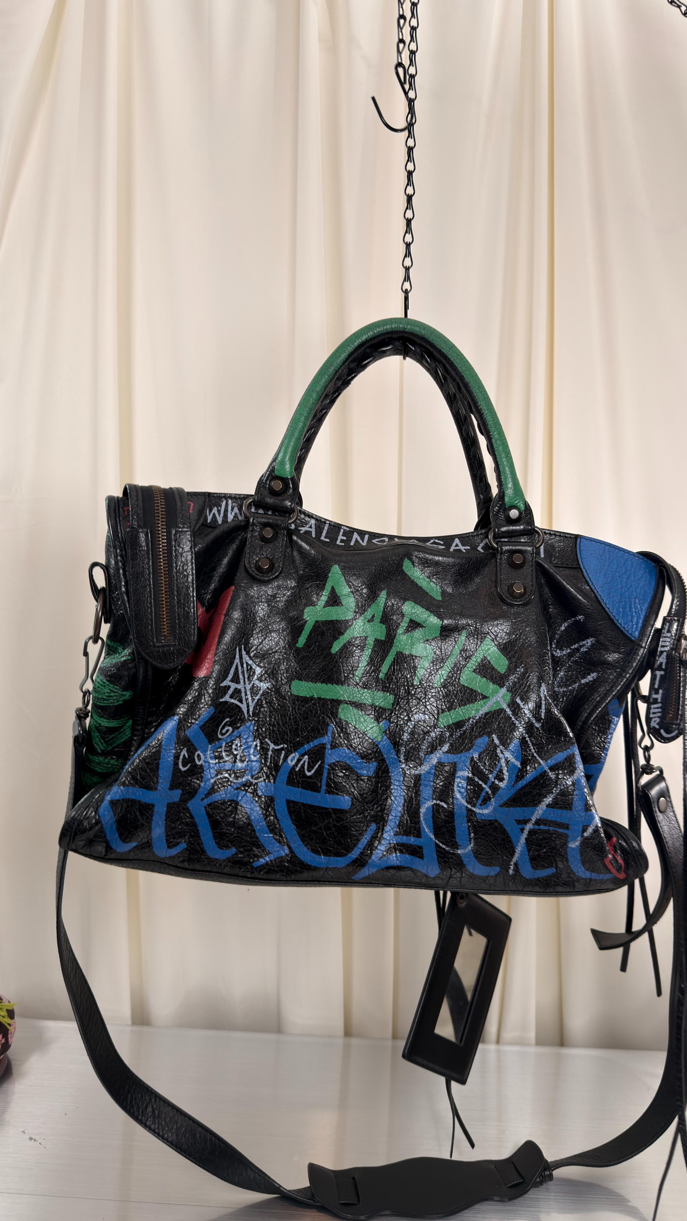 Balenciaga Graffiti Blue, Red, Green City Bag