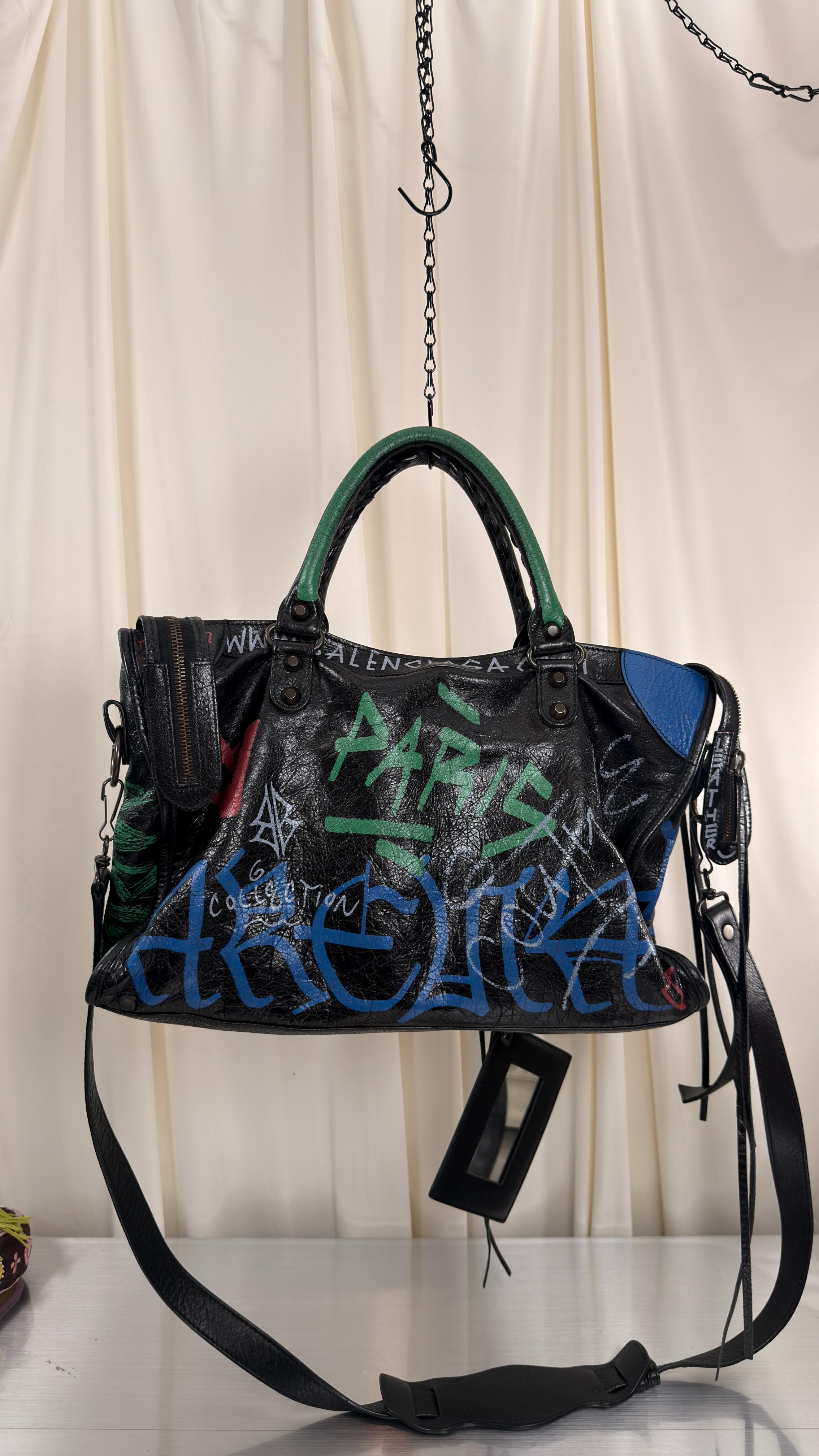 Balenciaga Graffiti Blue, Red, Green City Bag