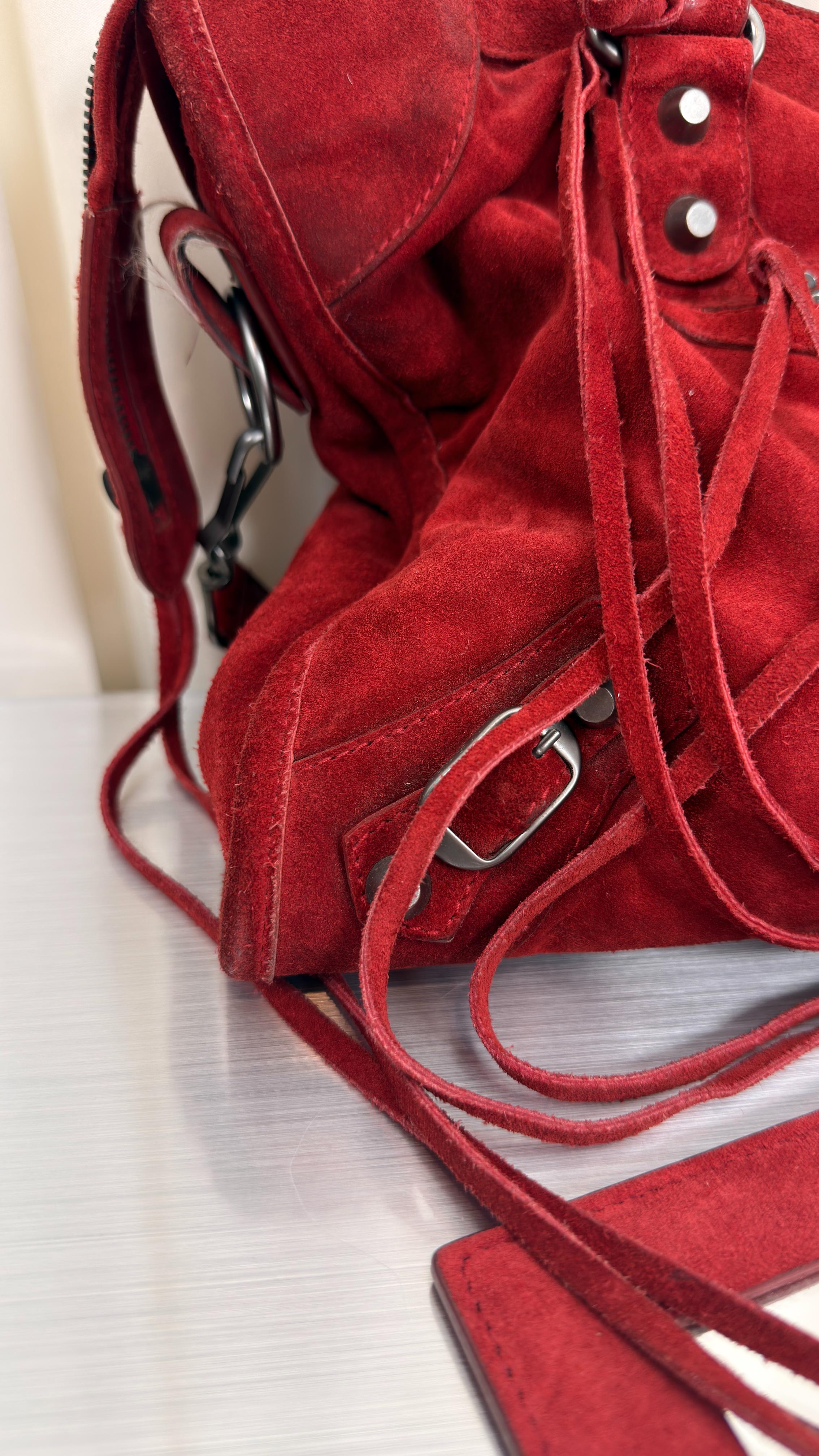 Balenciaga Rare Red Suede City Bag