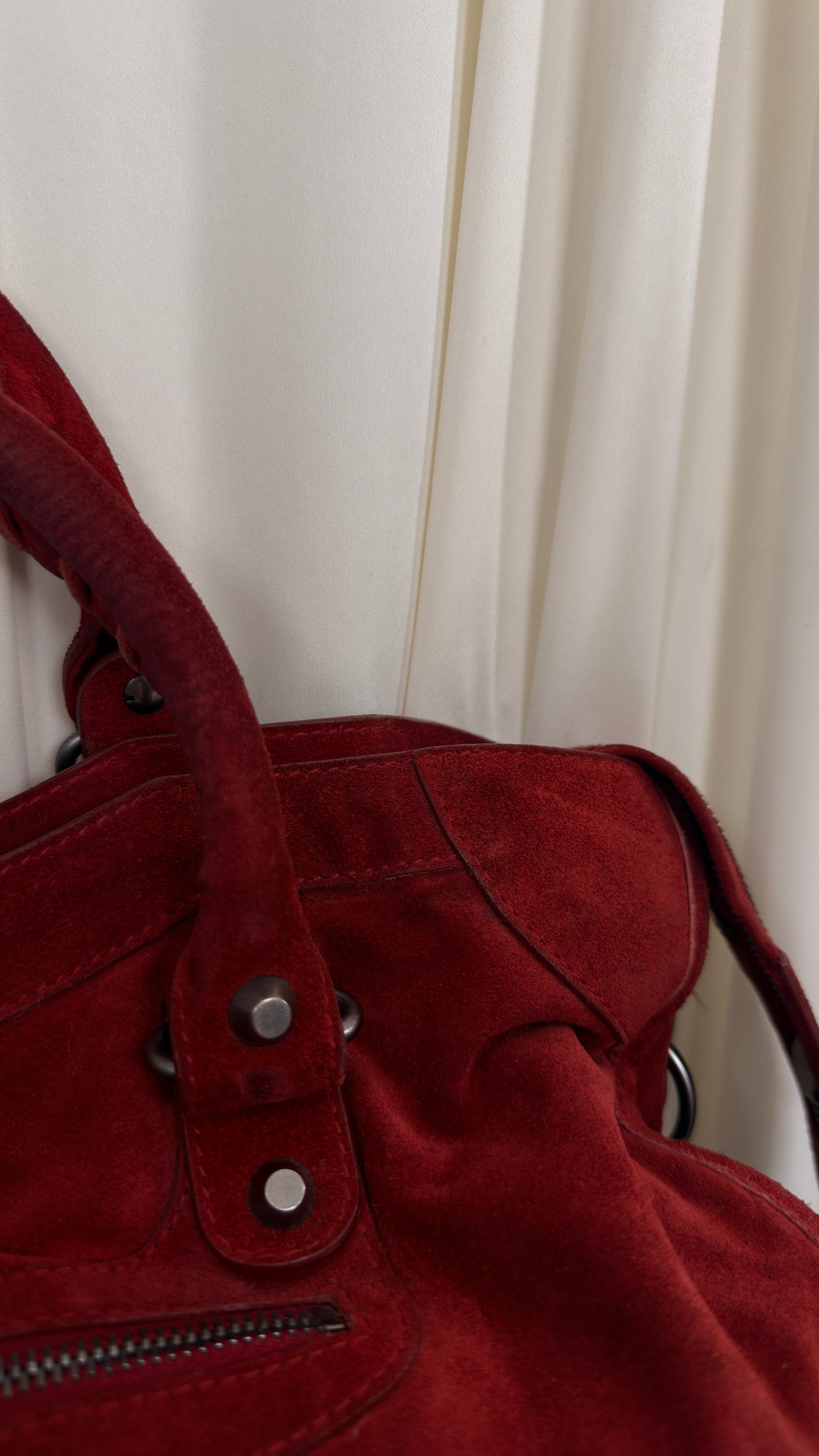 Balenciaga Rare Red Suede City Bag