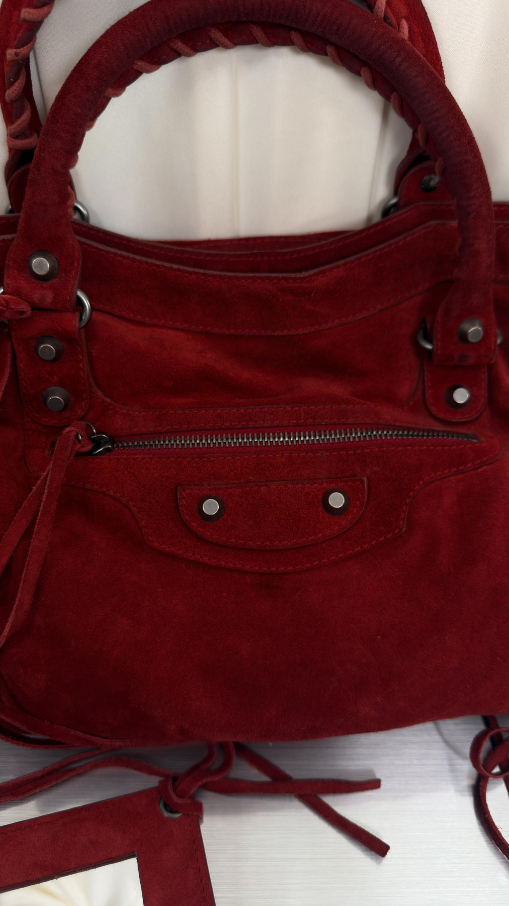 Balenciaga Rare Red Suede City Bag