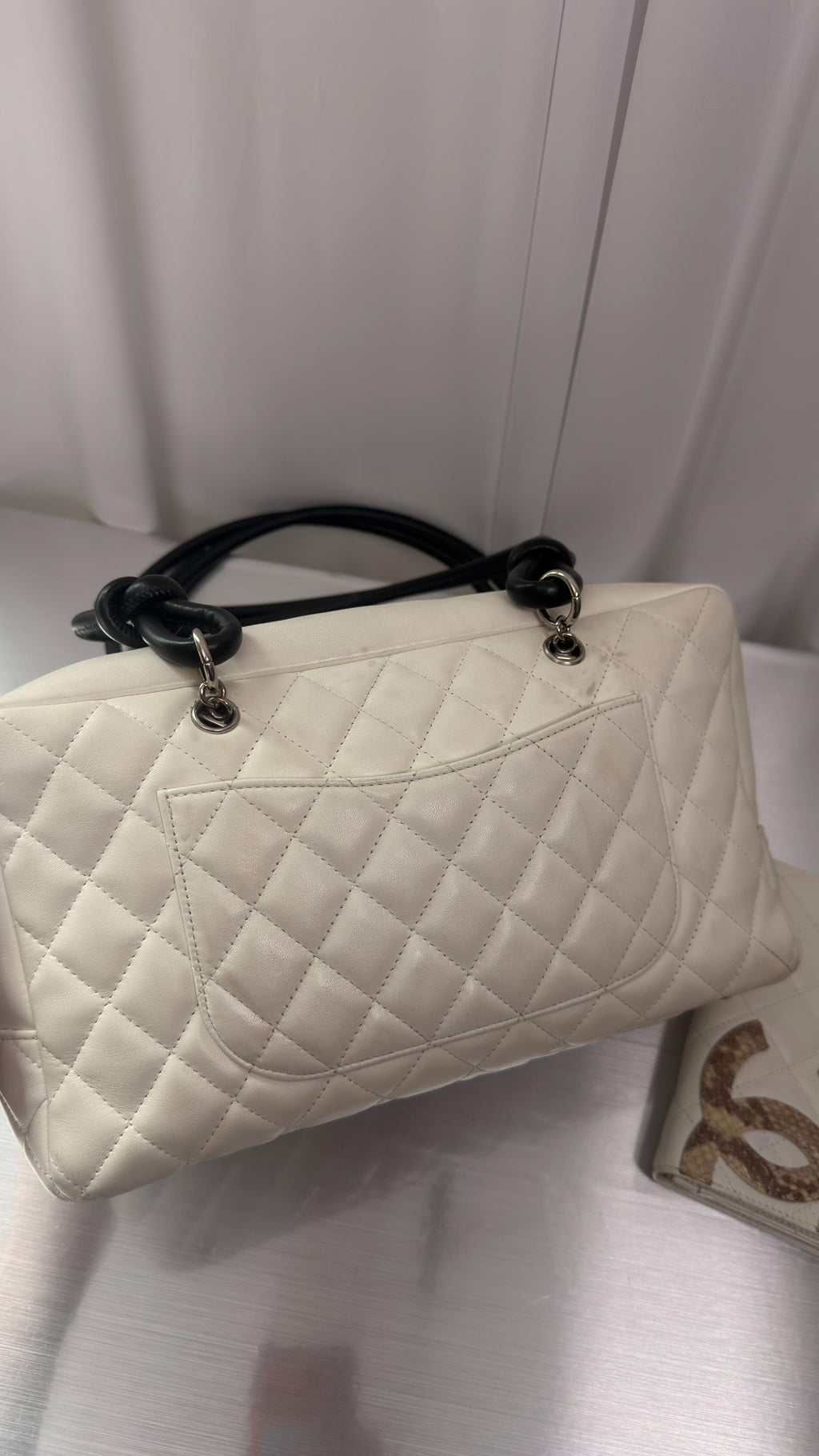Chanel White Snakeskin Bowler Bag W/ Matching Wallet