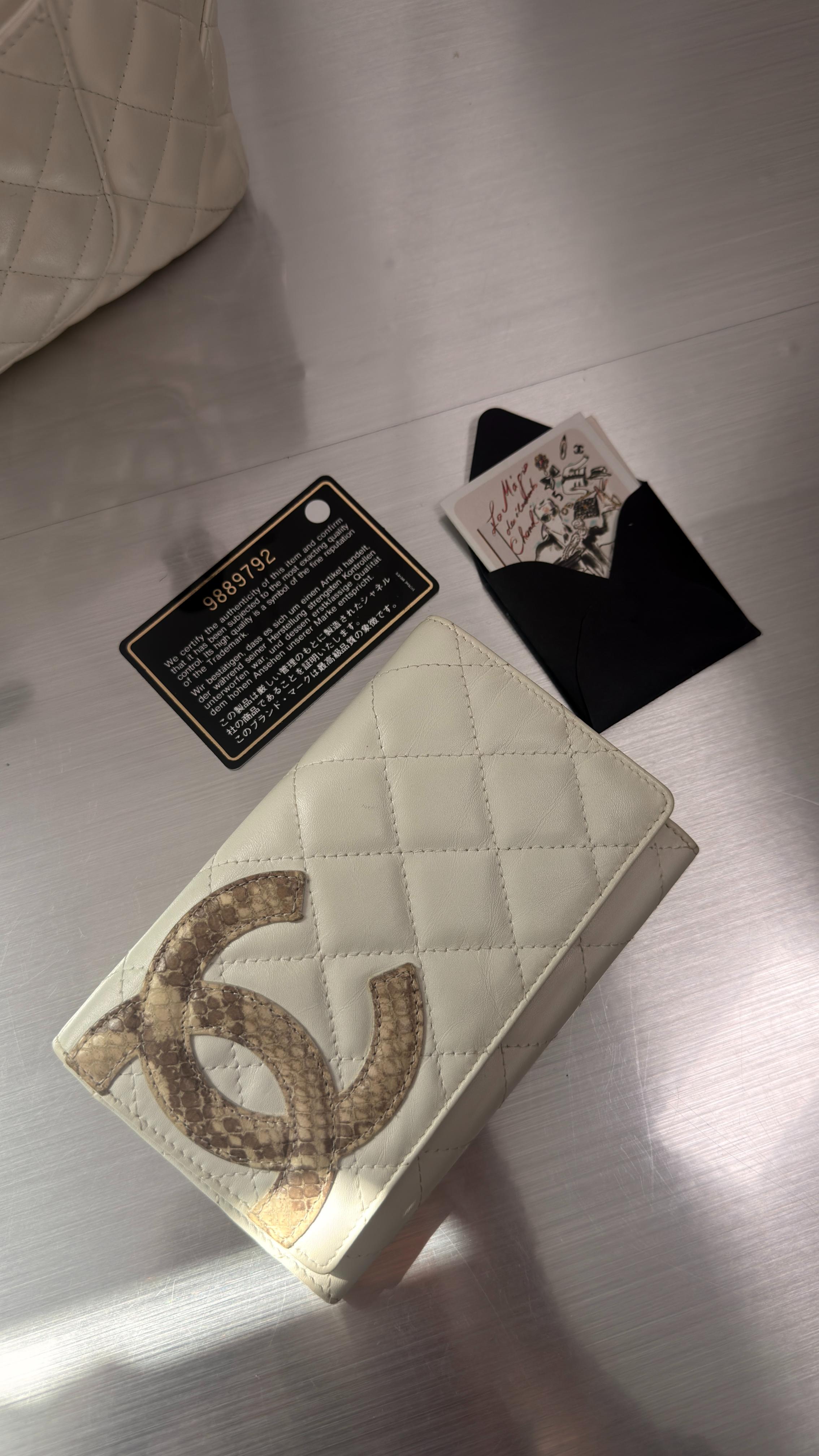 Chanel White Snakeskin Bowler Bag W/ Matching Wallet