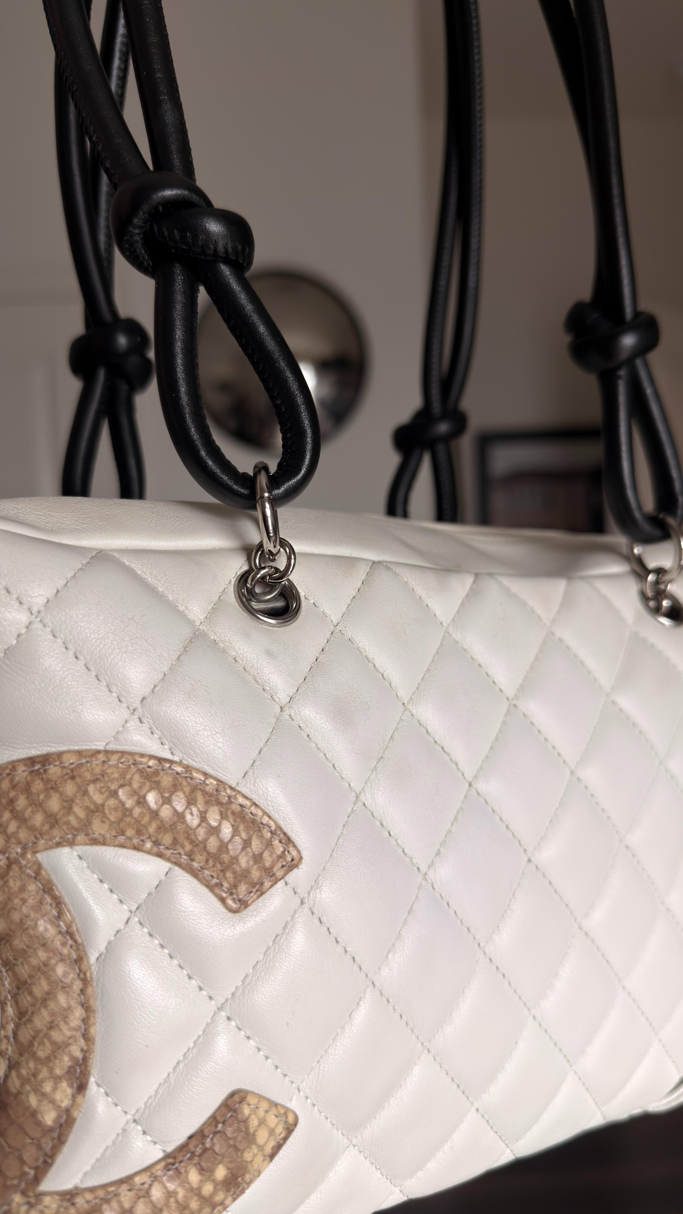 Chanel White Snakeskin Bowler Bag W/ Matching Wallet