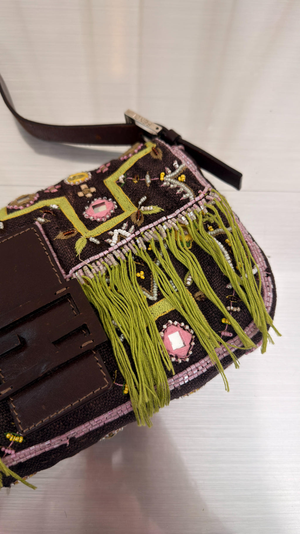 Fendi Floral Tassel Baguette Bag