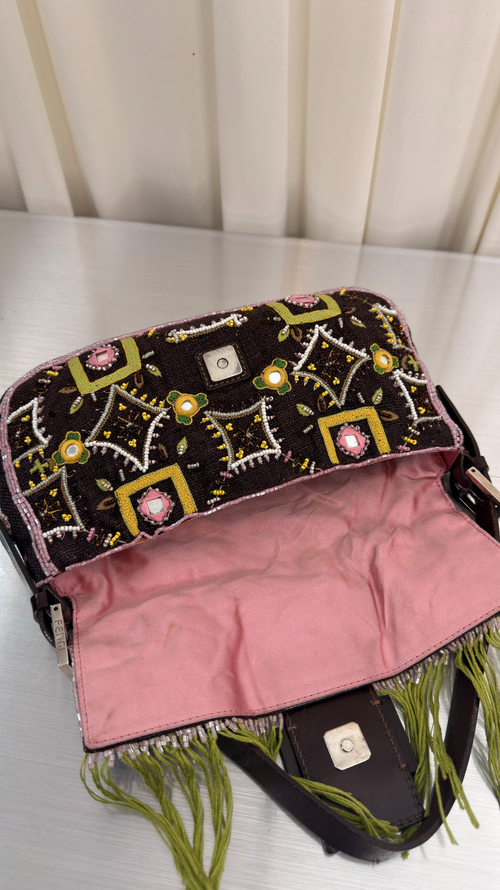Fendi Floral Tassel Baguette Bag