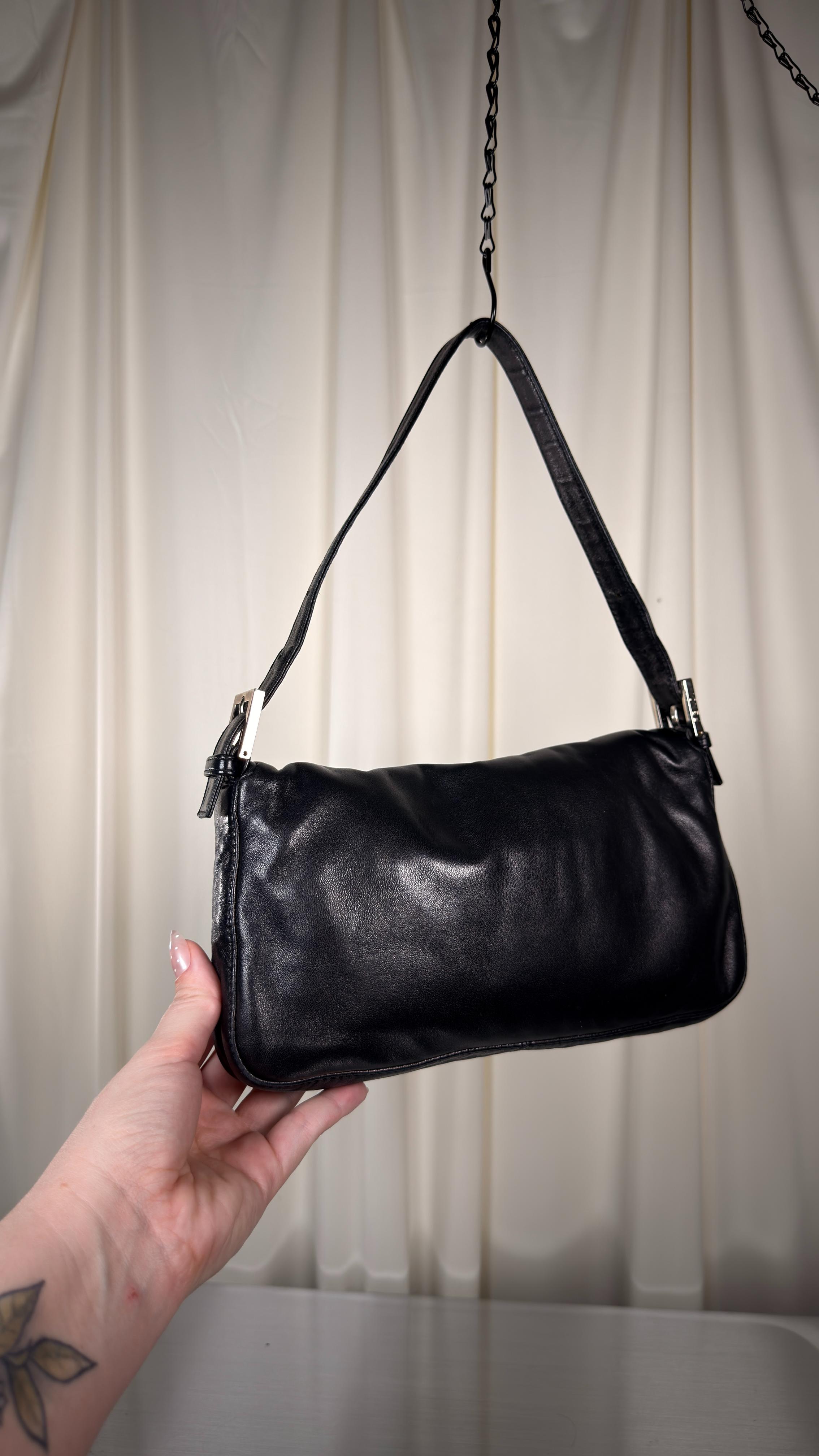 Fendi Black & Green Baguette Bag