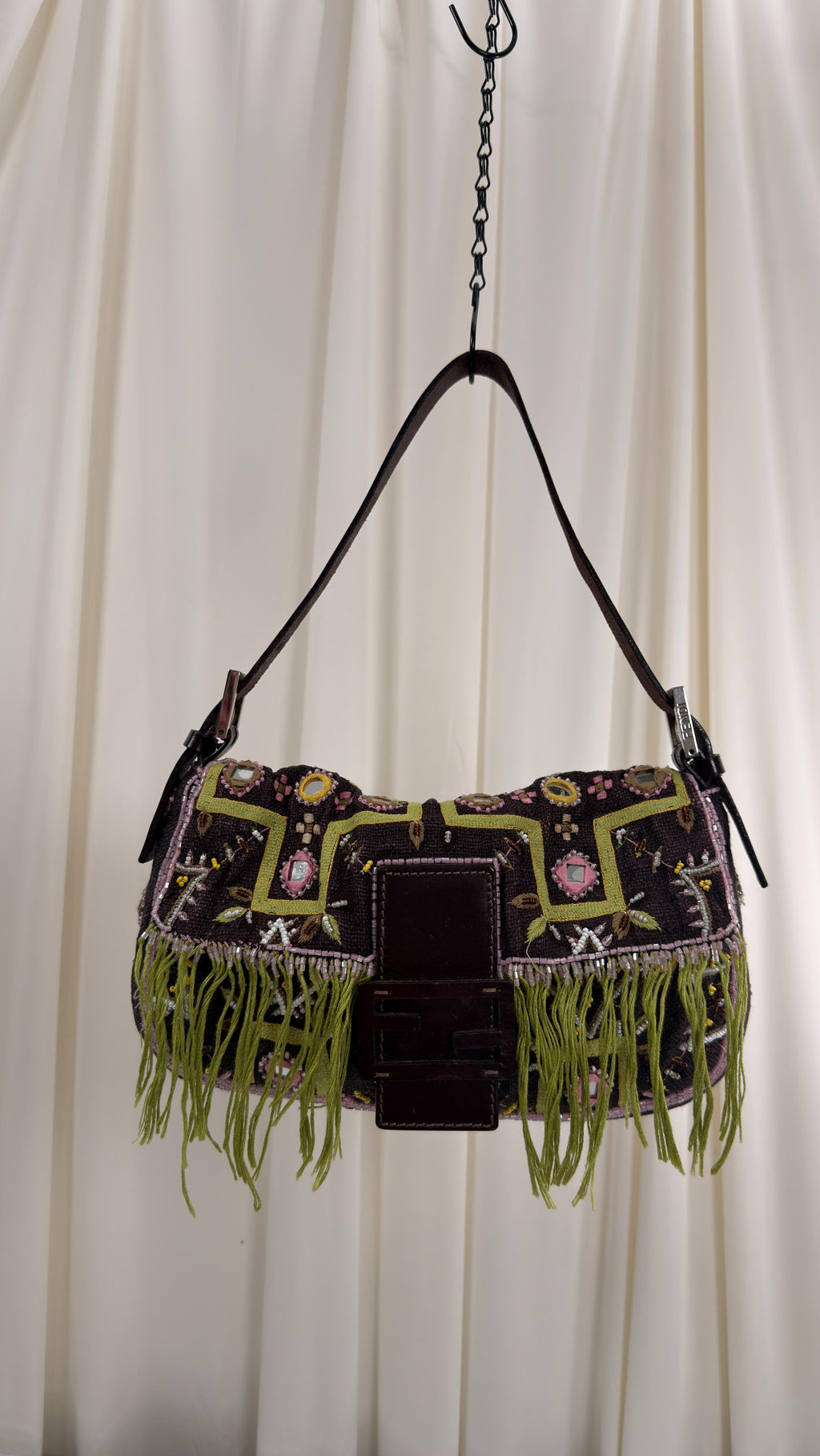 Fendi Floral Tassel Baguette Bag