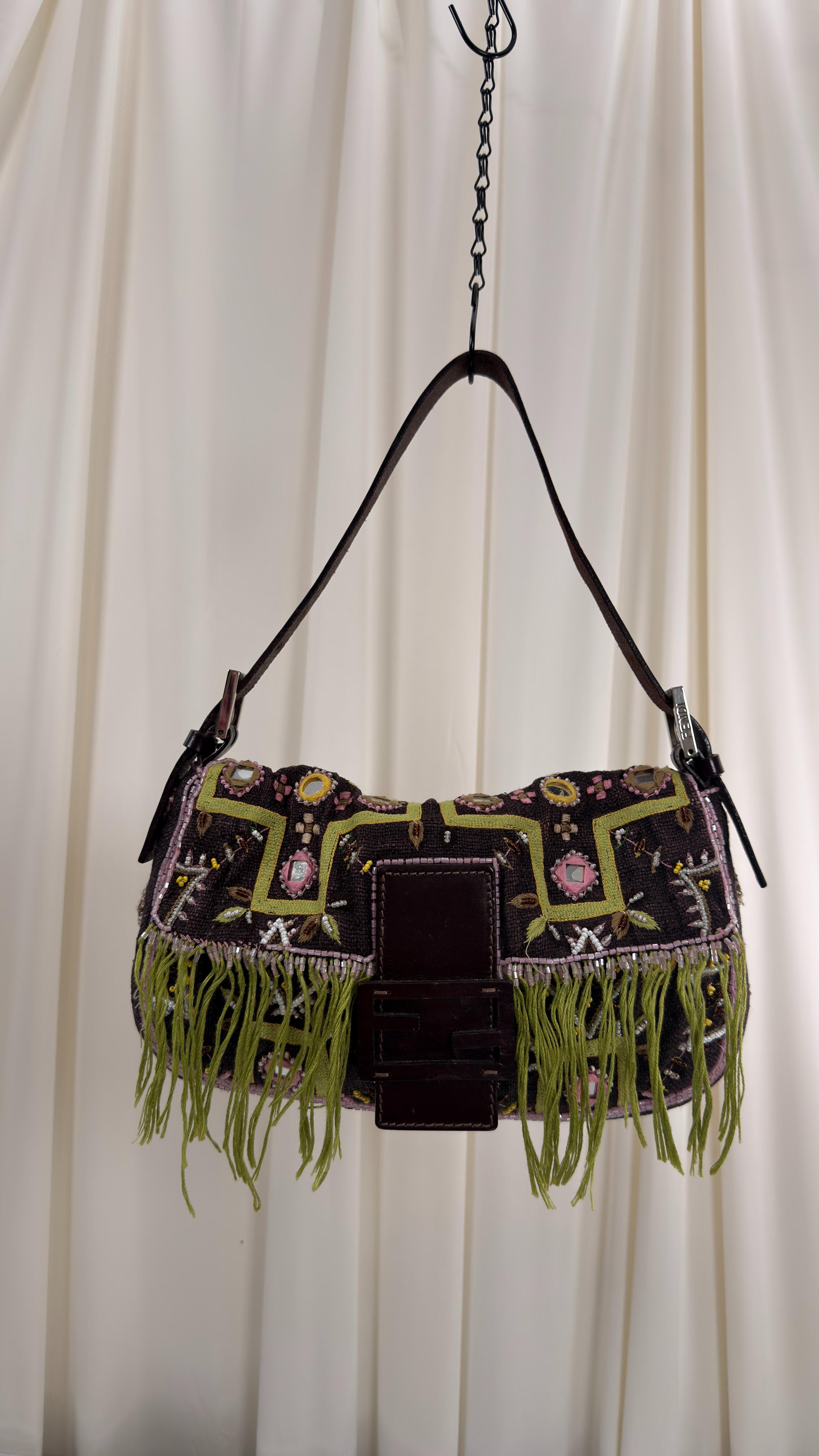 Fendi Floral Tassel Baguette Bag
