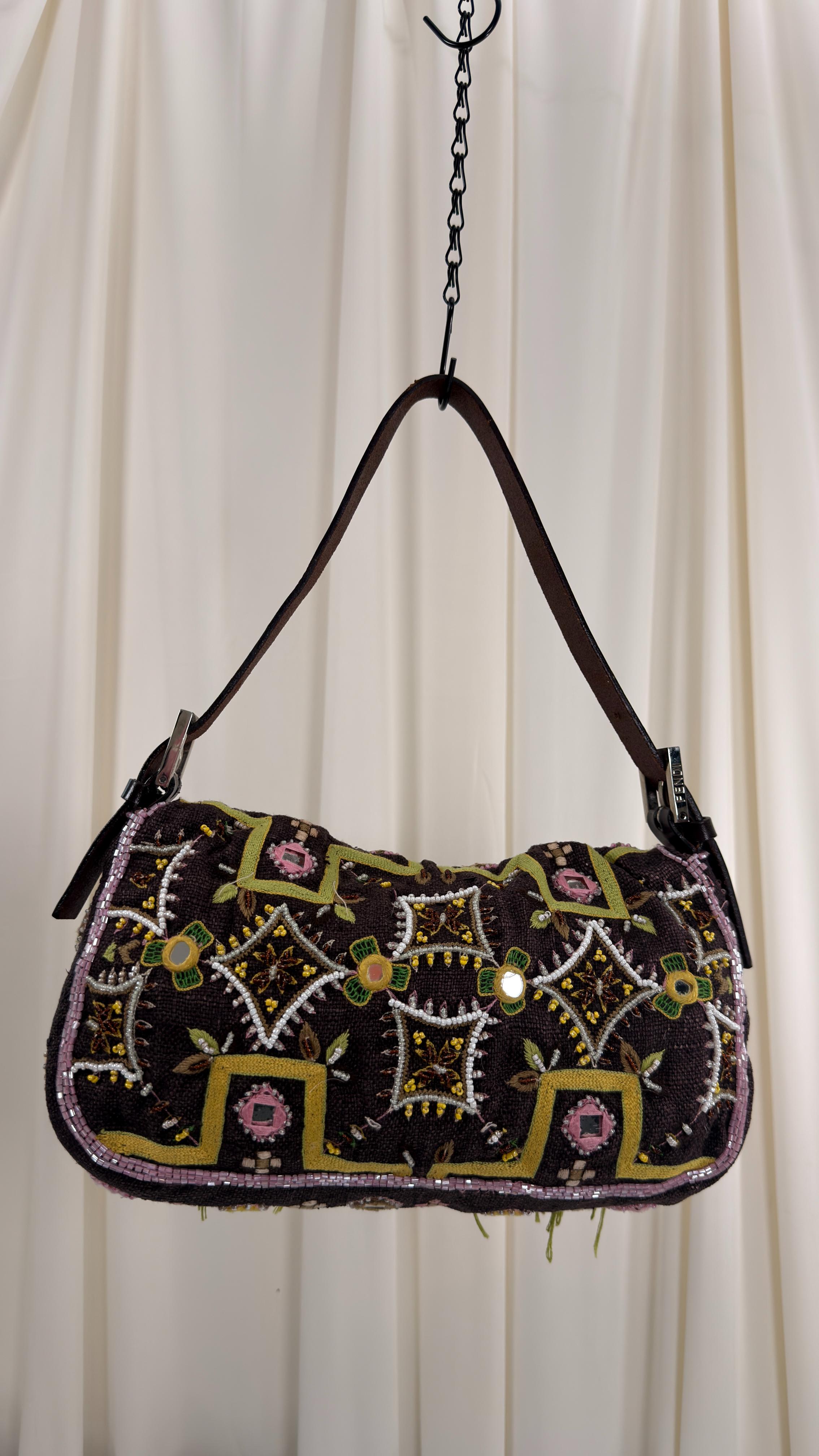 Fendi Floral Tassel Baguette Bag