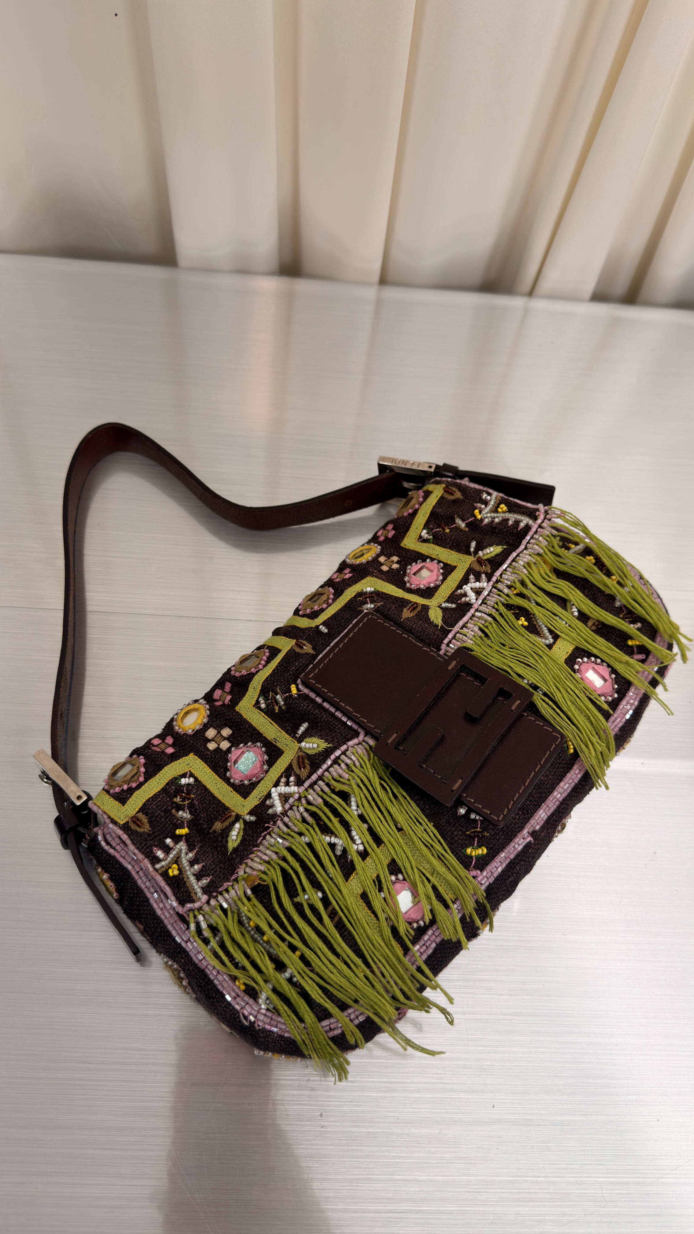 Fendi Floral Tassel Baguette Bag