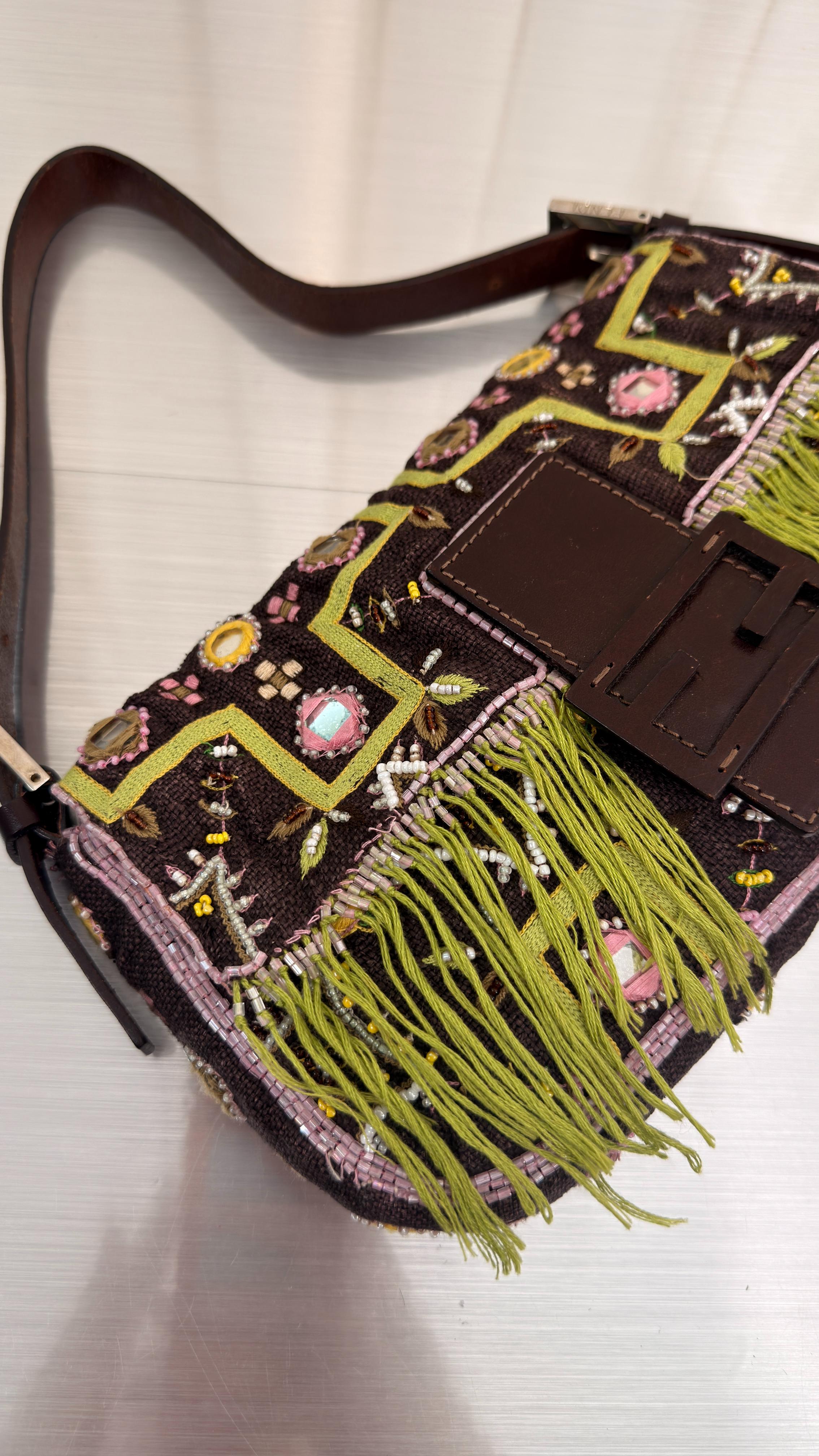 Fendi Floral Tassel Baguette Bag
