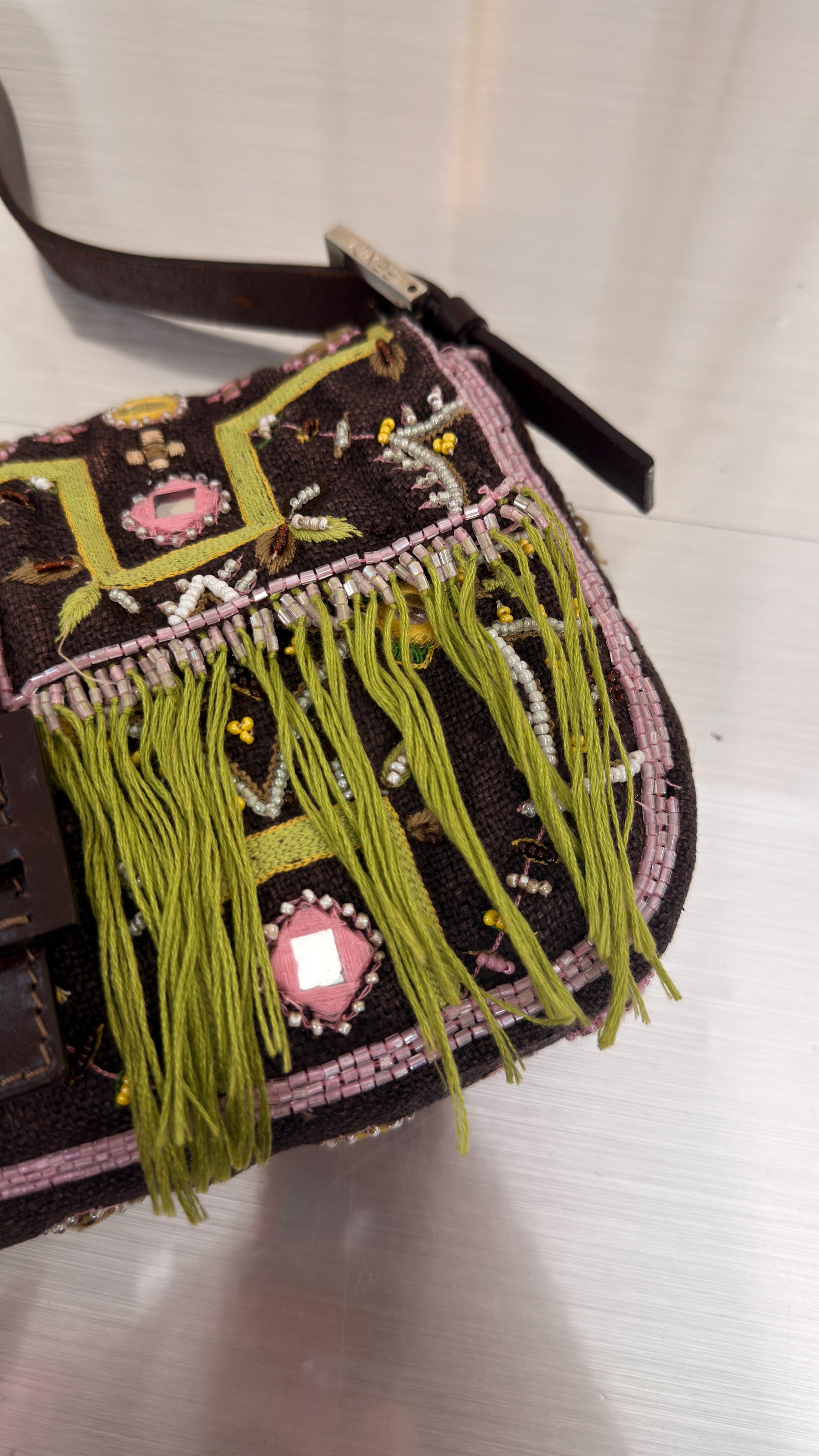 Fendi Floral Tassel Baguette Bag