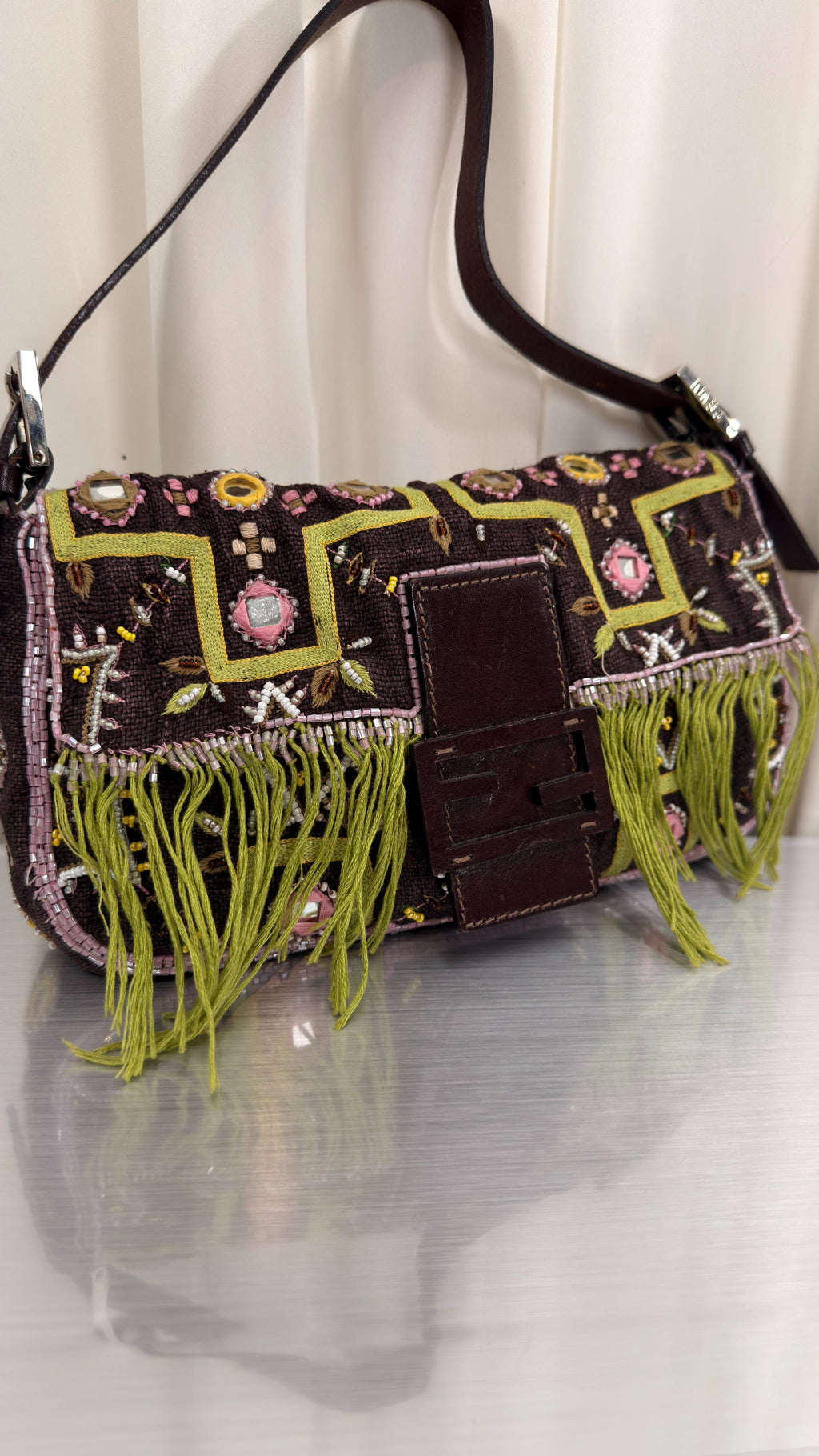 Fendi Floral Tassel Baguette Bag
