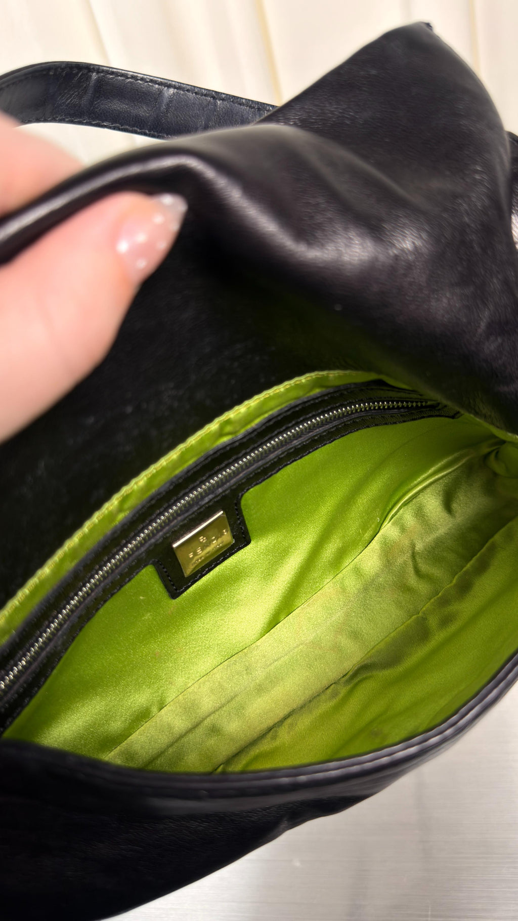 Fendi Black & Green Baguette Bag