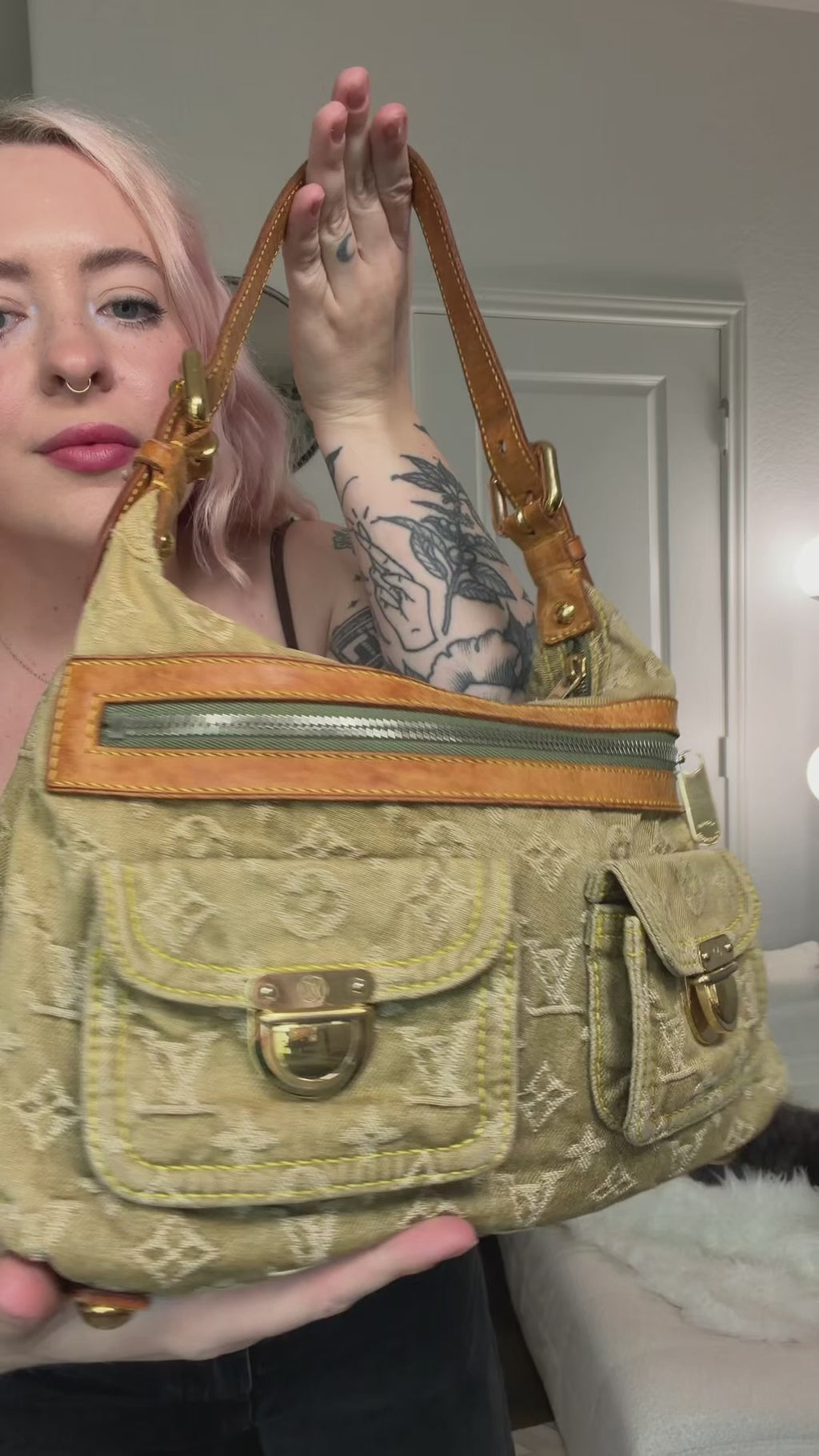 Louis Vuitton Rare Green Denim Baggy