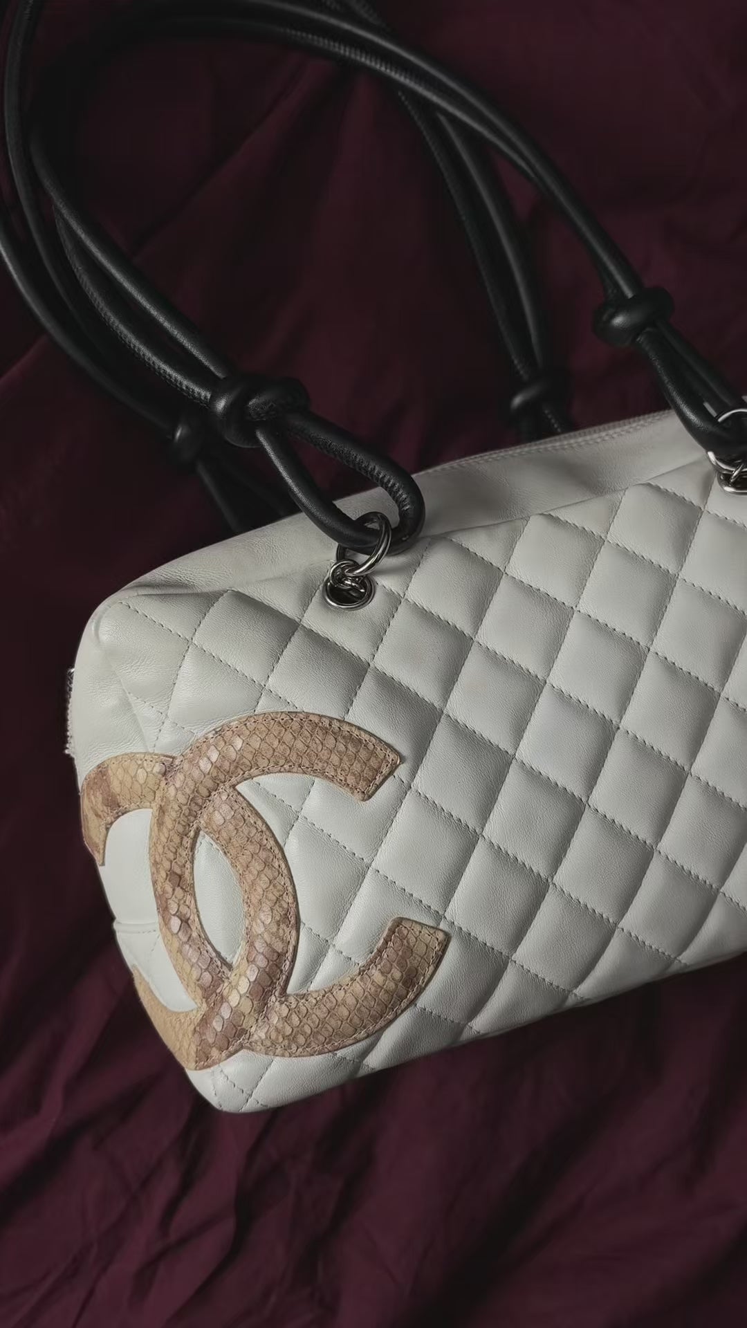 Chanel Cambon Bowler White Snakeskin Bowler Bag W/ Matching Wallet